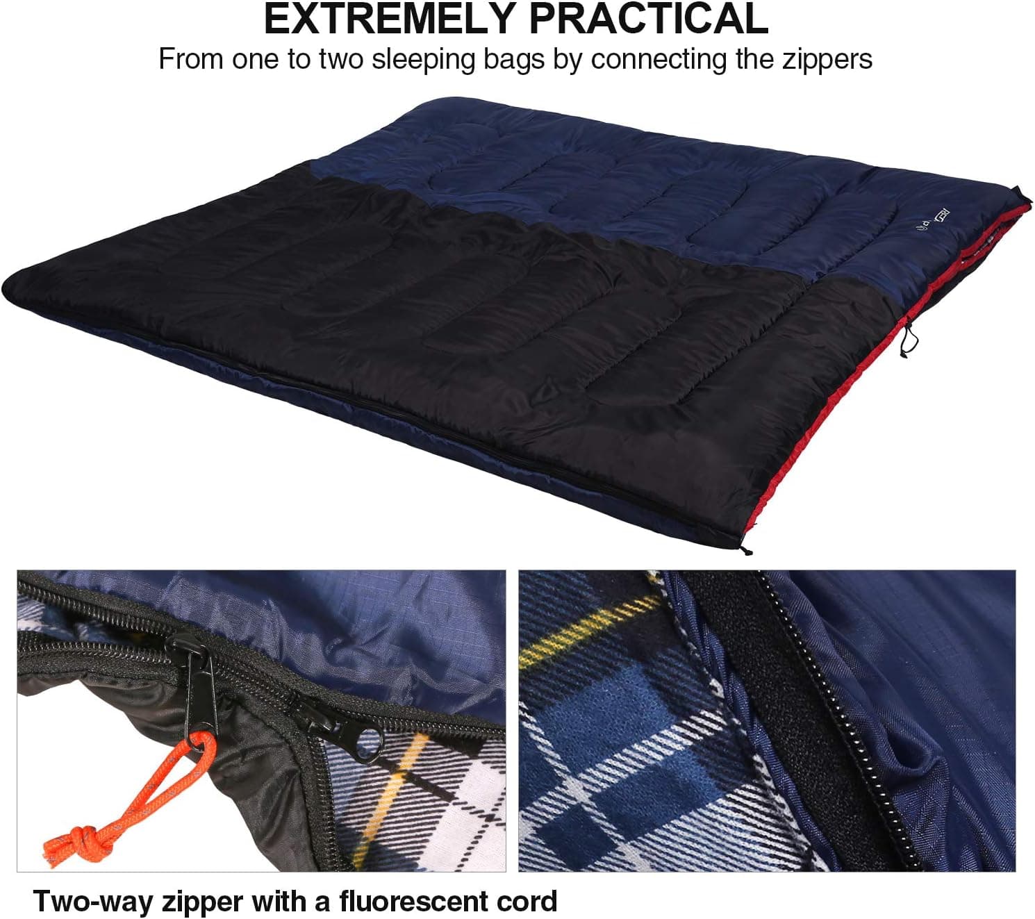 REDCAMP Cotton Flannel Sleeping Bag for Camping Backpacking, Adults Cold Weather Envelope Sleeping Bags with 2/3/4/6lbs Filling Blue with 2lbs Filling - Image 6