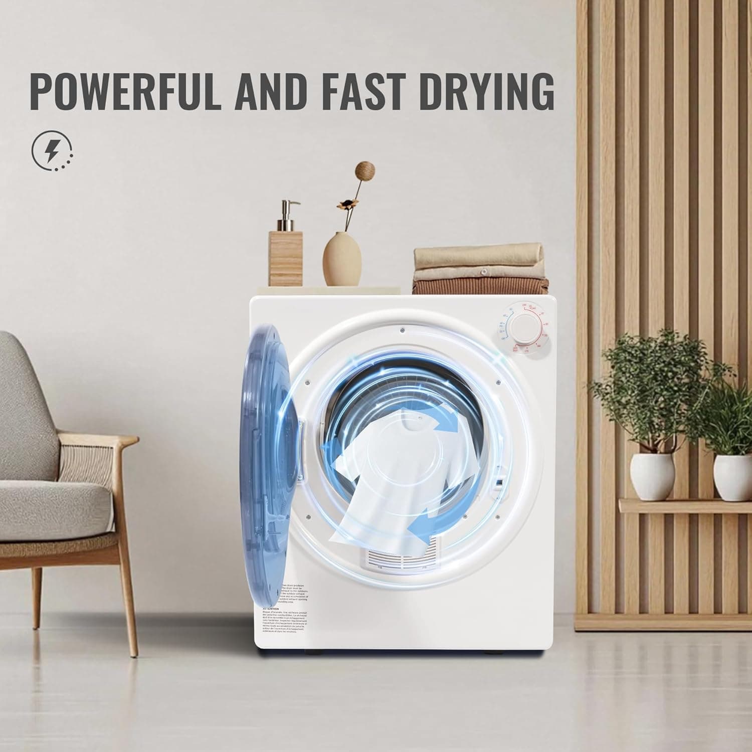 Elevon 800W Portable Clothes Dryer, 2.6 cu.ft Electric Drying Machine for Laundry with Stainless Steel Tub for Apartment, Rvs, Compact Dryer for Small Space, White 2.6 Cubic Feet, White - Image 8