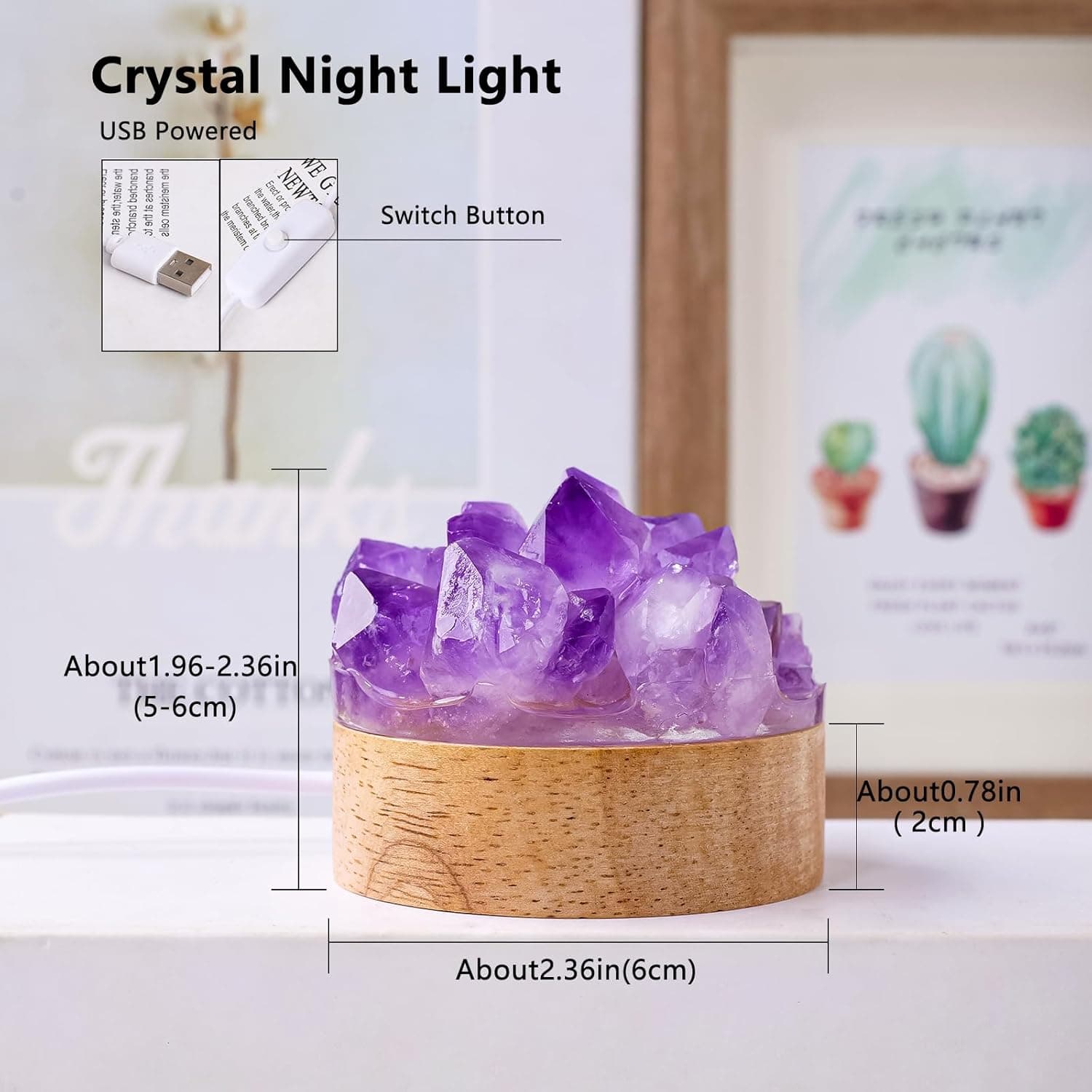 Runyangshi Natural Amethyst Crystal Night Lamp Bedroom Bedside Sleep Night Light Healing Crystal Gemstone Quartz Light Ambient Light USB Powered Night Decorations Desktop Ornament for Home Decor Gift amethyst style 1 - Image 3