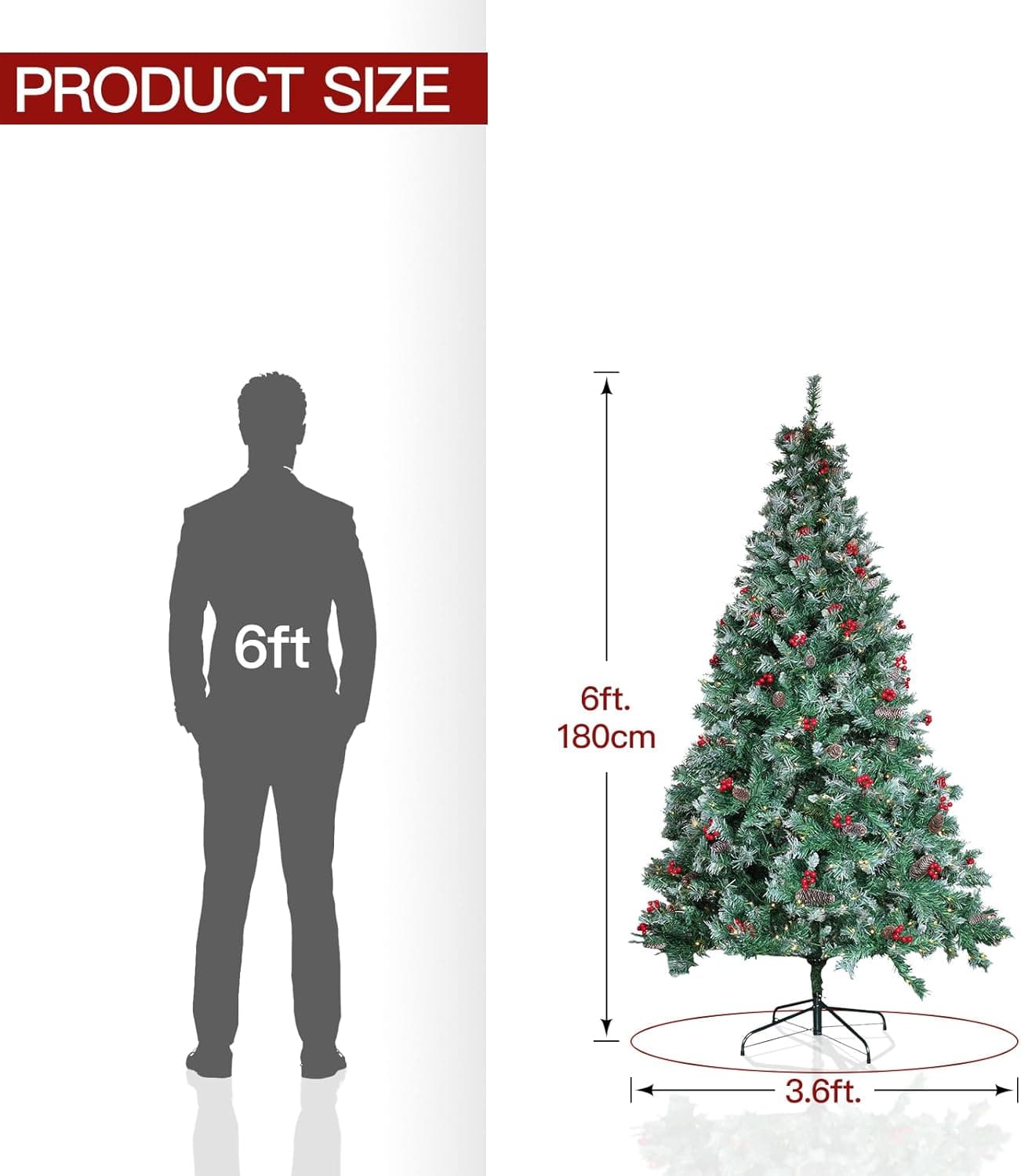 Prelit Christmas Tree with Lights 6ft - Premium Artificial Christmas Tree, with 874 Branch Tips and 250 Warm Lightsm, Support Automatique, Easy Assembly,Perfect Choice for Xmas Decorations Green 6ft - Image 7