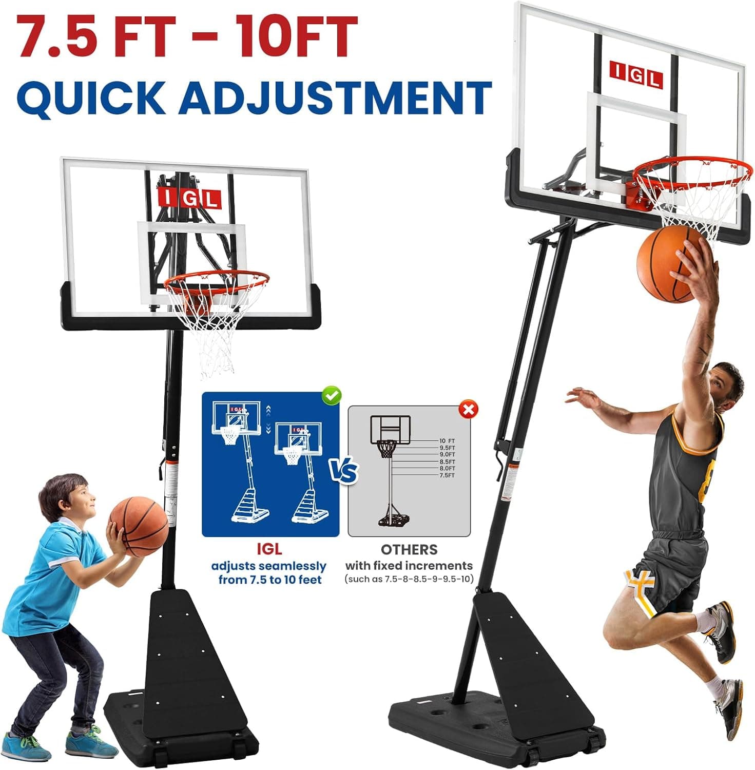 IGL Basketball Hoop Outdoor with 52 Inch Shatterproof Backboard, 10FT Height Portable Basketball Hoop Outdoor, Adjustable Basketball Goal System Black - Image 2
