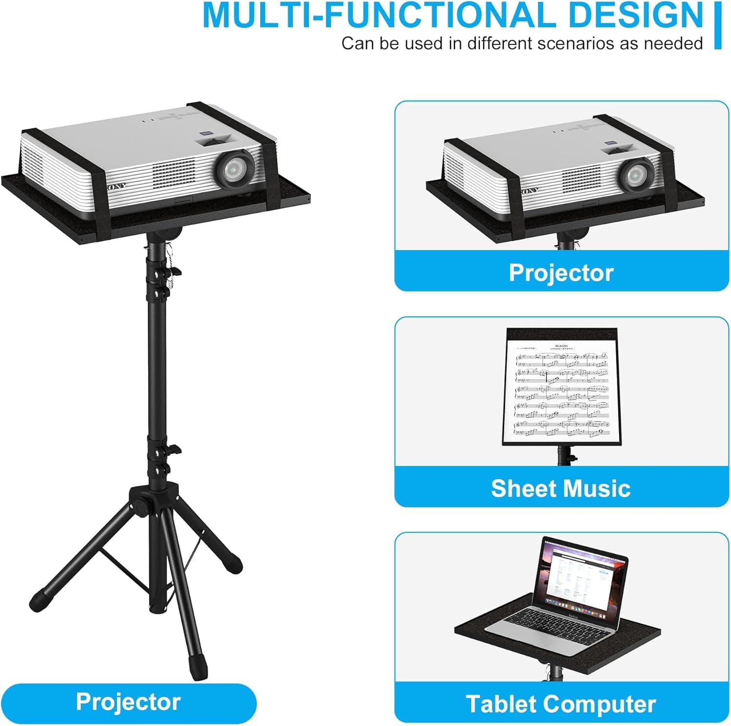 Adjustable Projector Stand Tripod, Laptop Height mula 23.5 hanggang 46.5 pulgada na may Gooseneck Phone Holder, Floor para sa Office, Home - Image 4