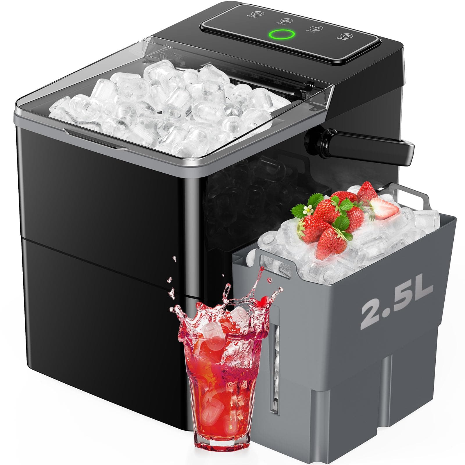 Countertop Ice Maker, Compact Ice Maker with Larger 2.5L Expanding Ice Basket & 1.8L Water Tank, Smart Touch Control, 9 ICES in 6 Mins, Self-Cleaning, for Home/Party/Office/RV