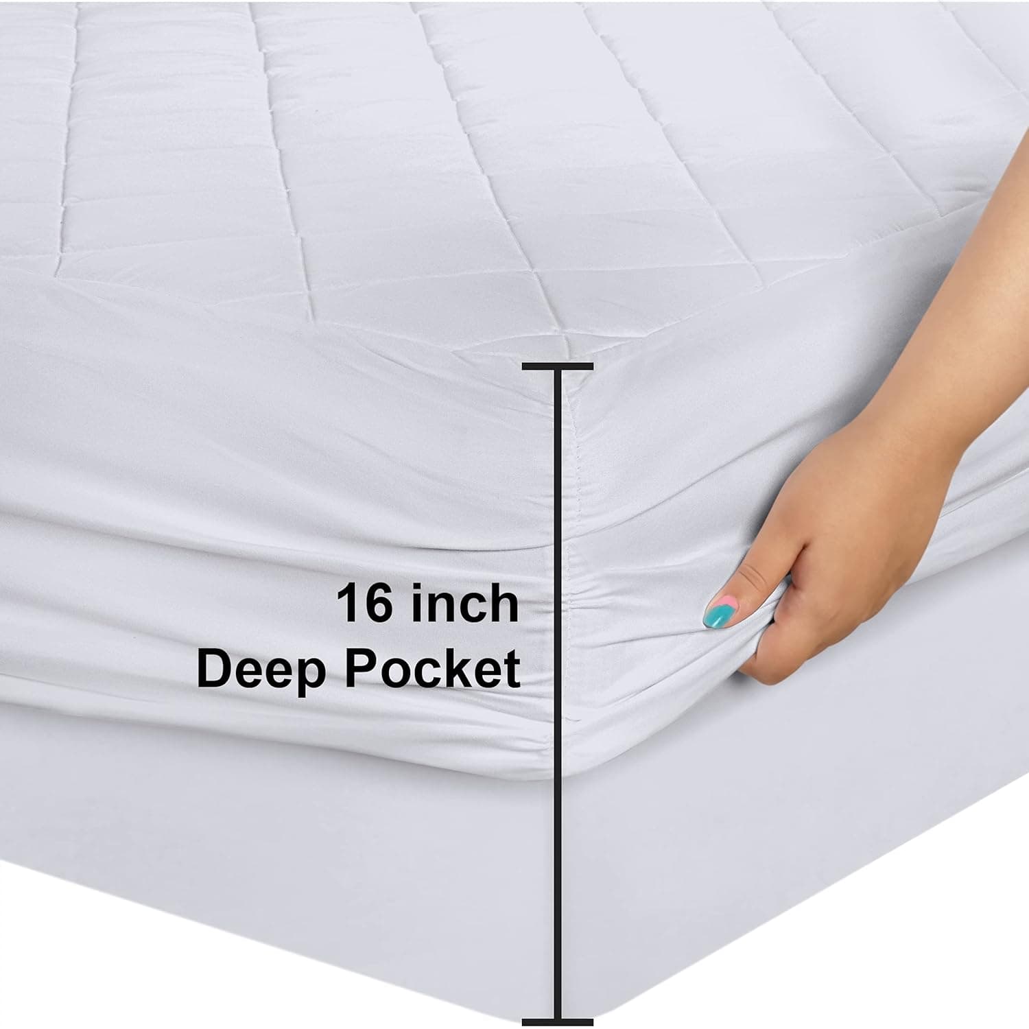 Utopia Bedding Quilted Fitted Mattress Pad, King Size, Elastic Fitted Mattress Topper Protector and Cover with Deep Pocket Stretches up to 16 Inches, Machine Washable (White) White King (Pack of 1) - Image 4