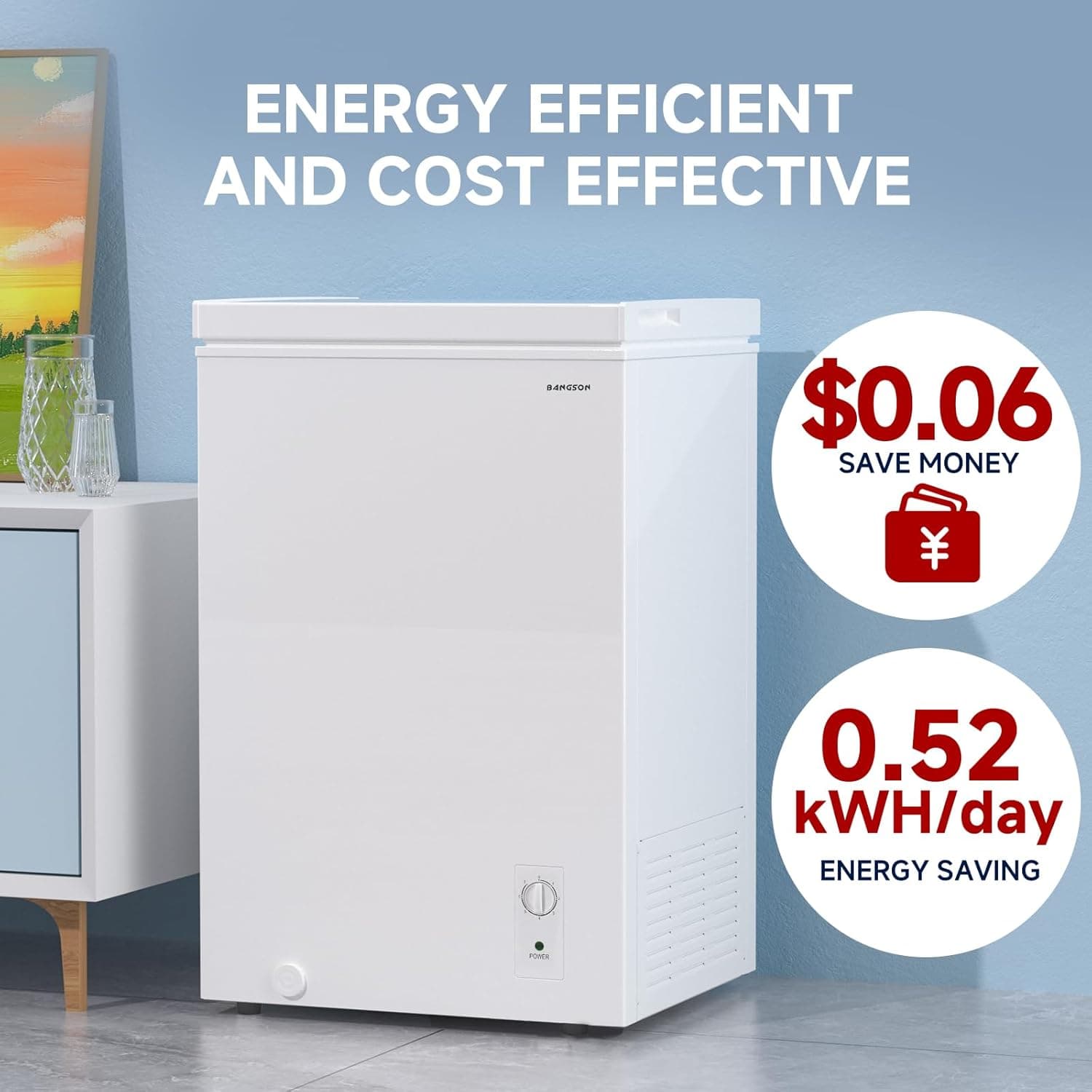 Congelador BANGSON, Congelador de 3.5 pies cúbicos con cesta removible, Congelador profundo con temperatura ajustable para hogar/ dormitorios/ apartamentos/ oficina 3.5 PIES CÚBICOS Blanco (3.5 PIES CÚBICOS) - Image 5
