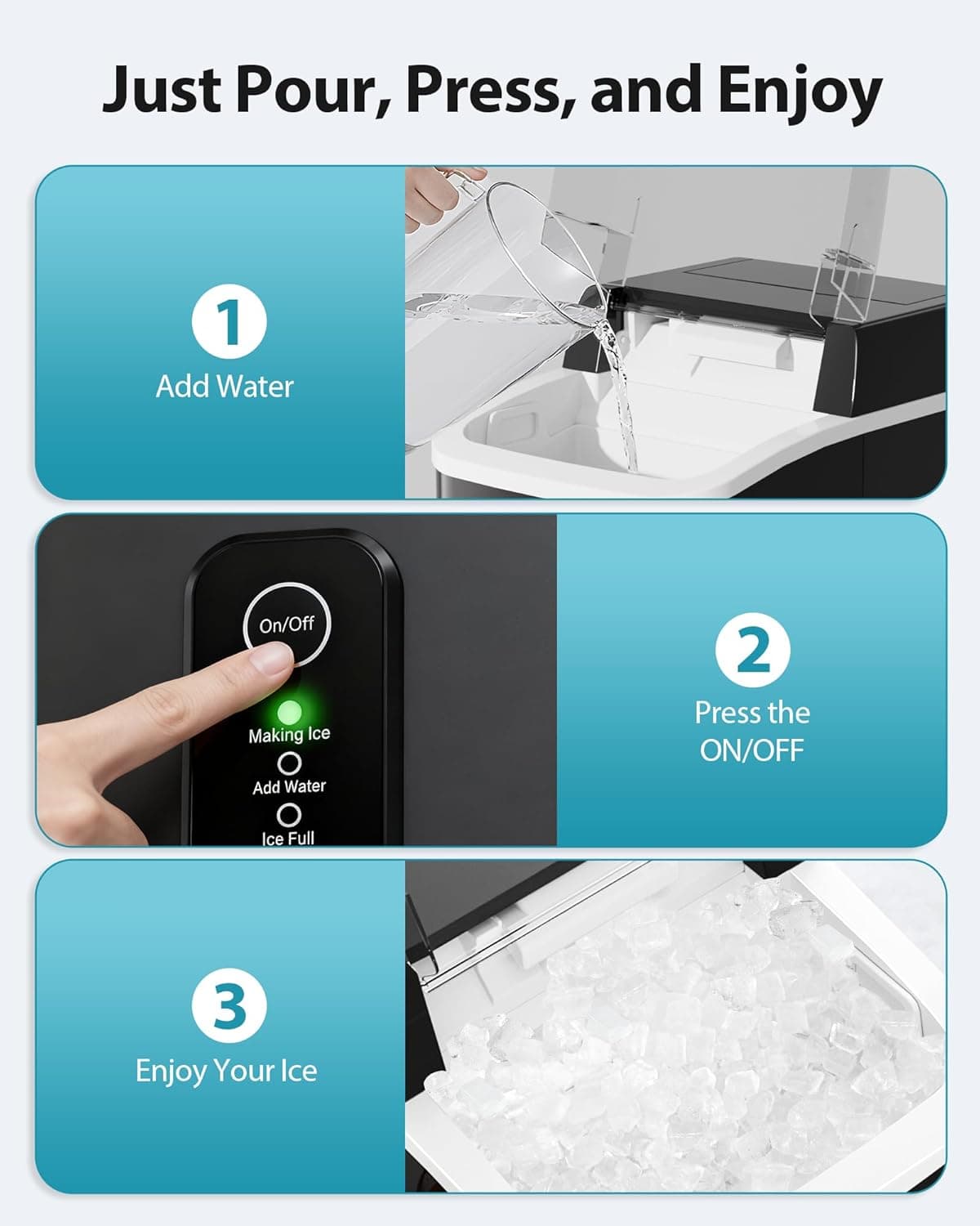 Aeitto Nugget Ice Maker Countertop, 42lbs/24H Ice Machine with 1.5L Water Tank, Rapid Ice Release in 6 Mins, Self-Cleaning Pebble Ice Maker with Basket and Scoop for Home Office RV and Party, Black - Image 7