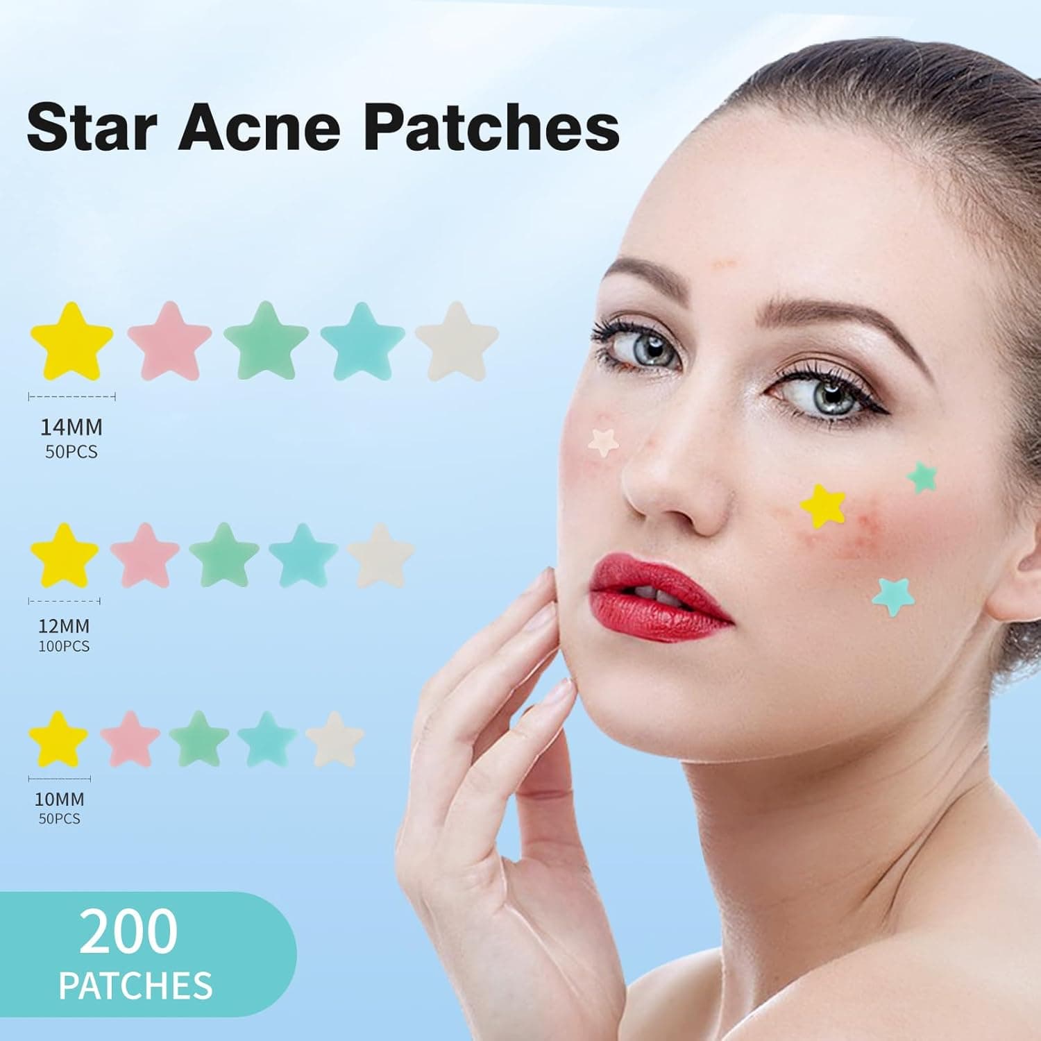 Pimple Patches for Face, Hydrocolloid Acne Patches, Cute Star Zit Covers, Colorful Spot Stickers with Tea Tree, Salicylic Acid & Cica Oil| 3 Sizes (10mm, 12mm & 14mm) |200 Count 200 Count (Pack of 1) - Image 3