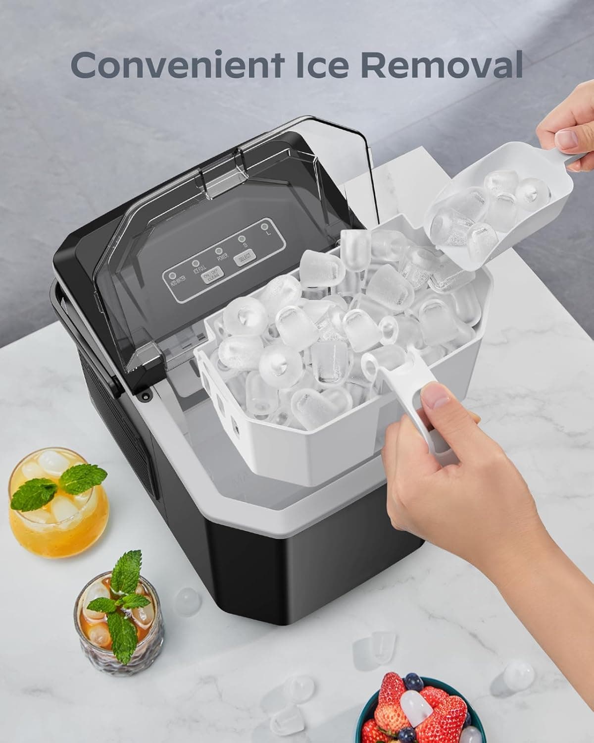 Silonn Ice Maker Countertop, Portable Ice Machine with Carry Handle, Self-Cleaning Ice Makers with Basket and Scoop, 9 Cubes in 6 Mins, 26 lbs per Day, Ideal for Home, Kitchen, Camping, RV Black 26lbs - Image 4