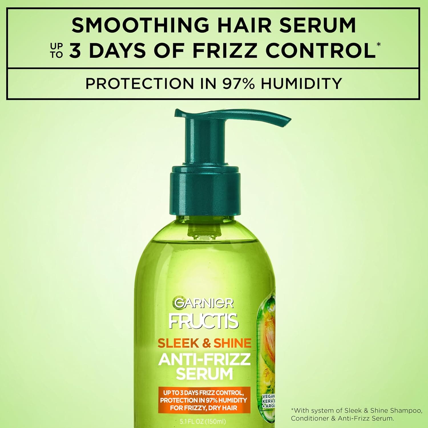 Garnier Fructis Sleek & Shine Anti-Frizz Serum for Frizzy, Dry Hair, Argan Oil, 5.1 Fl Oz, 1 Count (Packaging May Vary) Natural 5.1 Fl Oz (Pack of 1) - Image 2