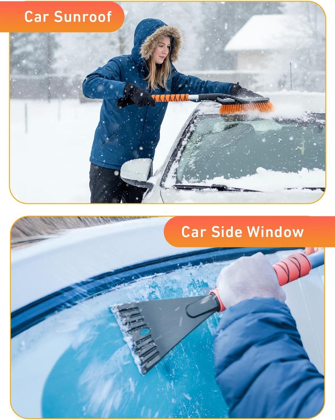 EcoNour 27" Aluminum Ice Scrapers for Car Windshield | Car Snow Scraper Window and Snow Brush with Ergonomic Foam Grip Winter Accessories (Orange) Orange 27" - Image 4