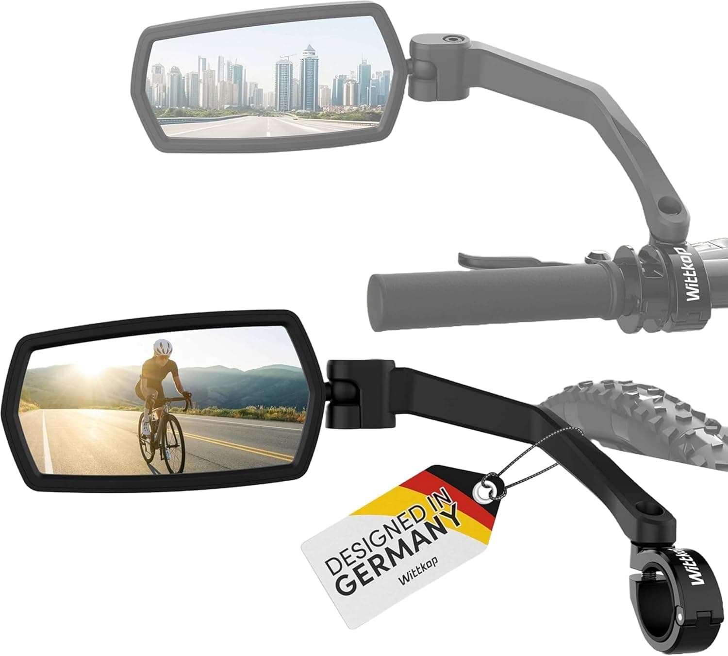 WITTKOP Bike mirror | Large HD field of vision | 360° rotatable & foldable | Mounting above & below | Break-proof & durable | ebike accessories, bike mirror handlebar mount, bicycle mirrors Left - Image 2