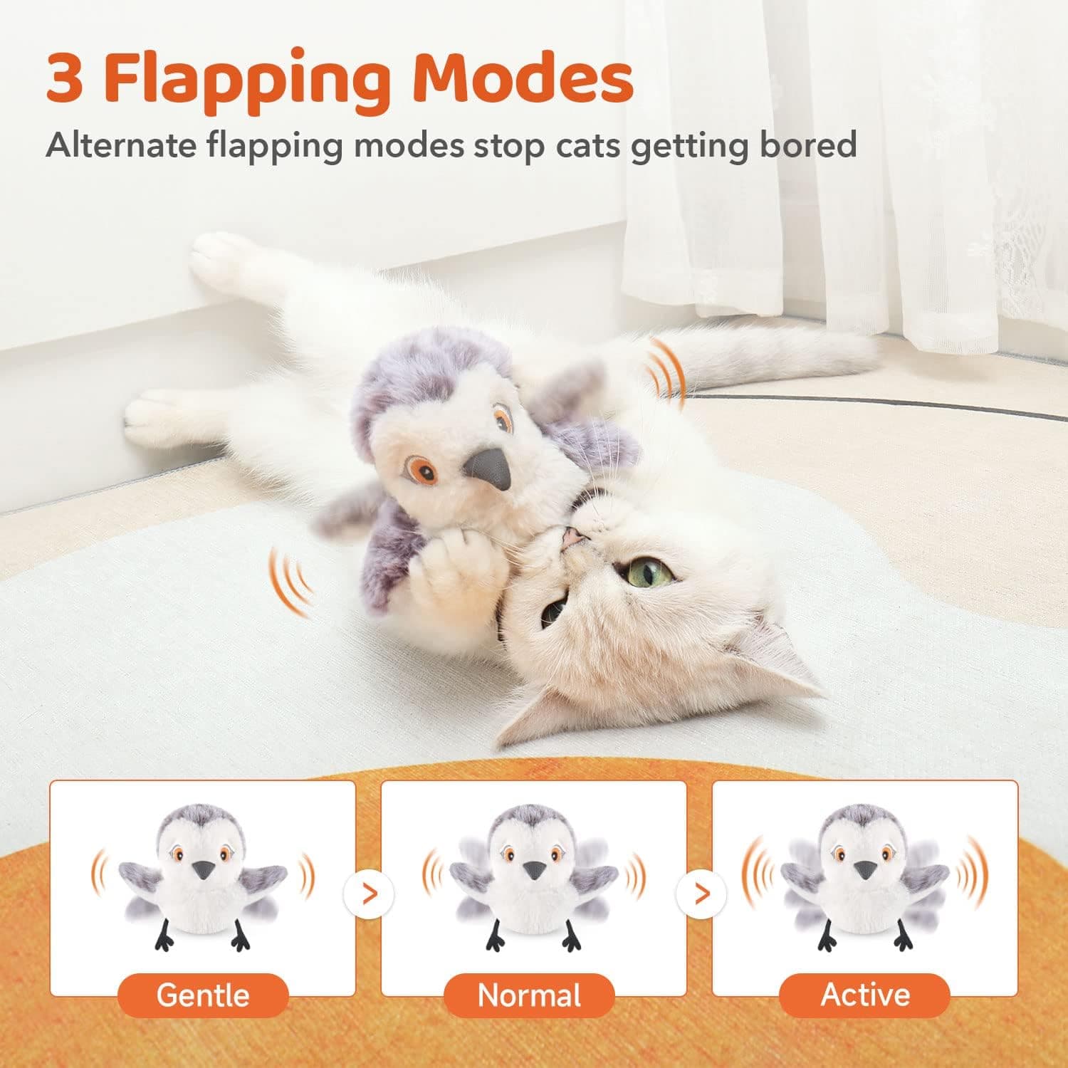 Potaroma Juguetes para Gatos Pájaro que Aletea (No Vuela), Gaviota Realista que Chilla, Juguete Recargable Activado por Toque para Gatitos, Juguetes Interactivos para Ejercicio de Gatos de Todas las Razas, Juguetes de Catnip para Gatos 4.0" Gaviota Macho - Image 4