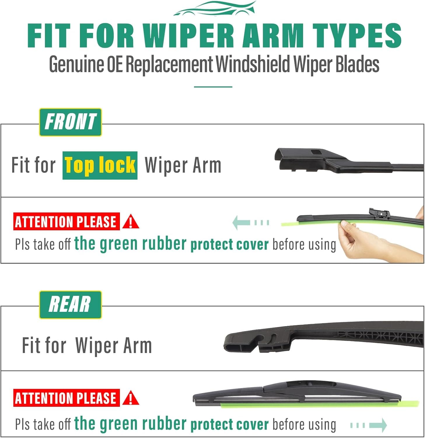 24" 19" 10" Windshield Wiper Blades Replacement for Honda CRV CR-V 2023 2024 2025 Premium All Weather Front Rear Wipers Set - OEM Quality (Pack of 3) 24"+19"+10A" Top Lock - Image 7