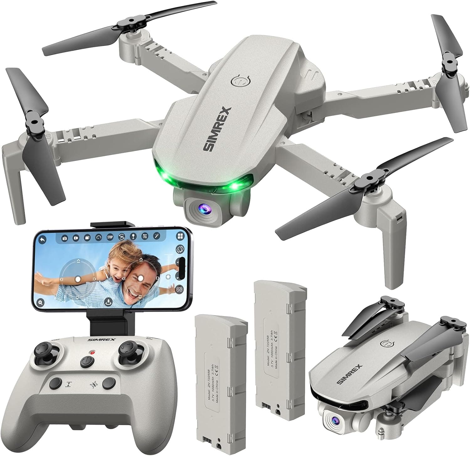 Drone SIMREX Con Cámara 1080P para Niños y Adultos, Quadcopter RC con Mantenimiento de Altura, Mini Drone con Inicio de Un Botón, Vuelo por Waypoint, Modo Sin Cabeza, Volteo 3D, 3 Velocidades, Drone Control Remoto para Principiantes Gris - Image 2
