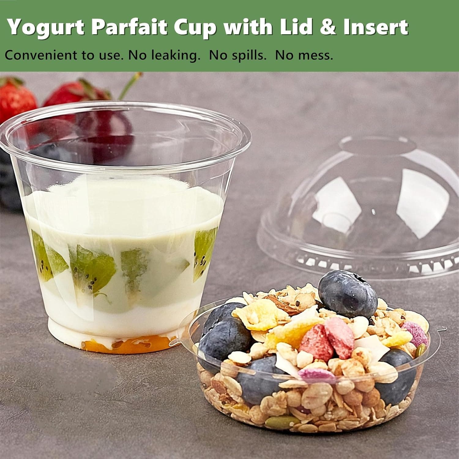 Amazon.com: Zezzxu 50 x 9 oz Clear Plastic Yogurt Parfait Cups with Dome Lids, Insert | Yogurt Containers with Lids, Separate Granola Holder, Spork, For Breakfast and Snacks To Go, No Leaking : Health & Household - Image 7