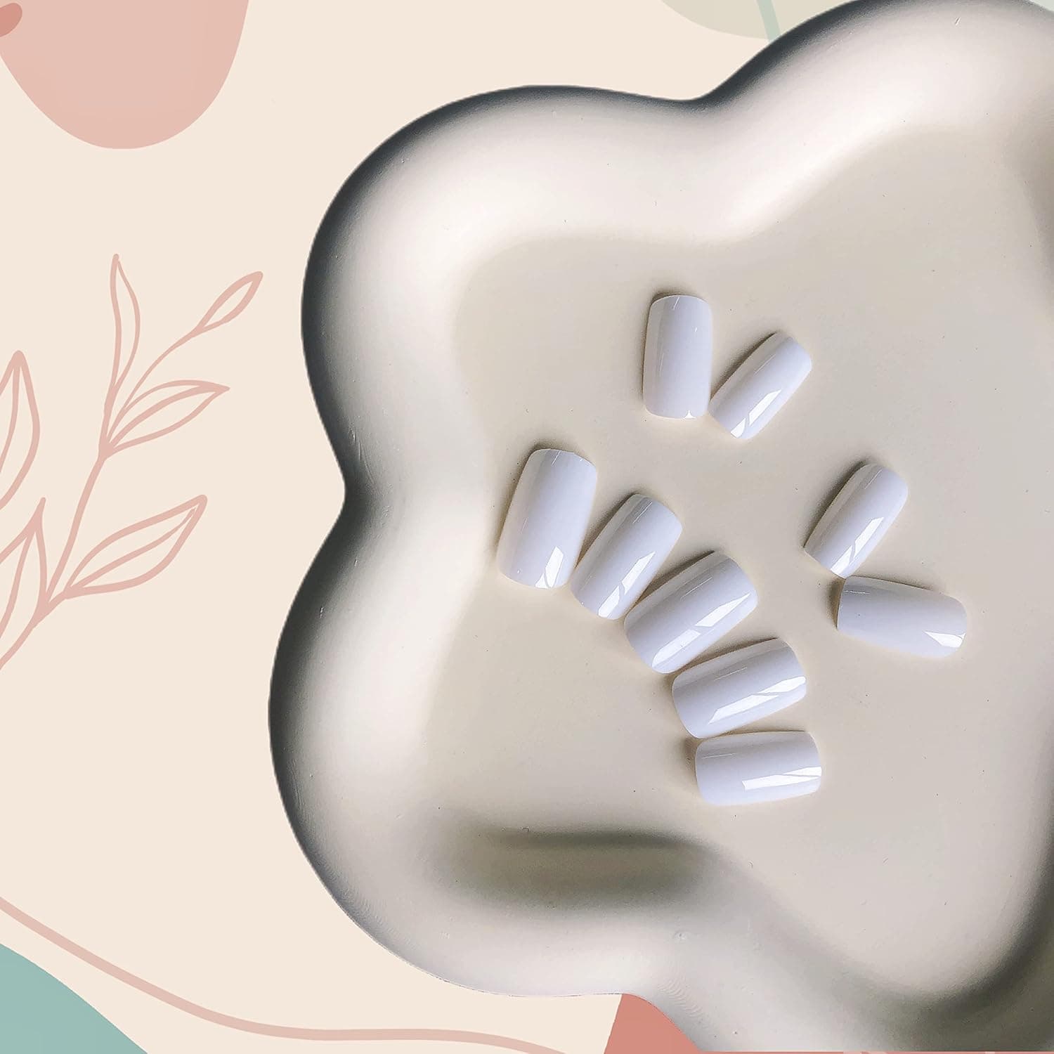 White Nails Press ons, Press on Nails Medium Square Glue on Nails Medium Length, Short Acrylic Nails Glue on Medium Coffin Nails Fake Nails False Nails for Women, Thick Solid Color Gel Nails 24Pcs glossy white - Image 4