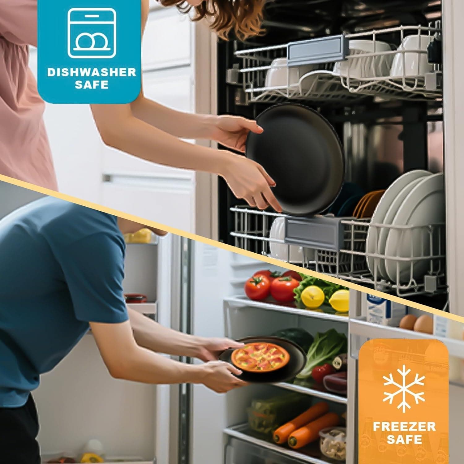 24pcs Dinnerware Sets,Plates and Bowls Sets,Dishes Set for 8,Unbreakable Modern Dish Sets,Reusable Dinning Set,Dishware Sets for Kitchen,Party or Picnic, Dishwasher Safe,Black,BPA free - Image 6