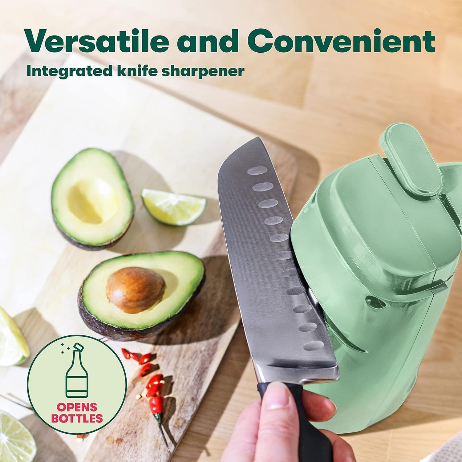 BELLA Electric Can Opener and Knife Sharpener, Multifunctional Jar and Bottle Opener with Removable Cutting Lever and Cord Storage, Stainless Steel Blade, Sage - Image 7