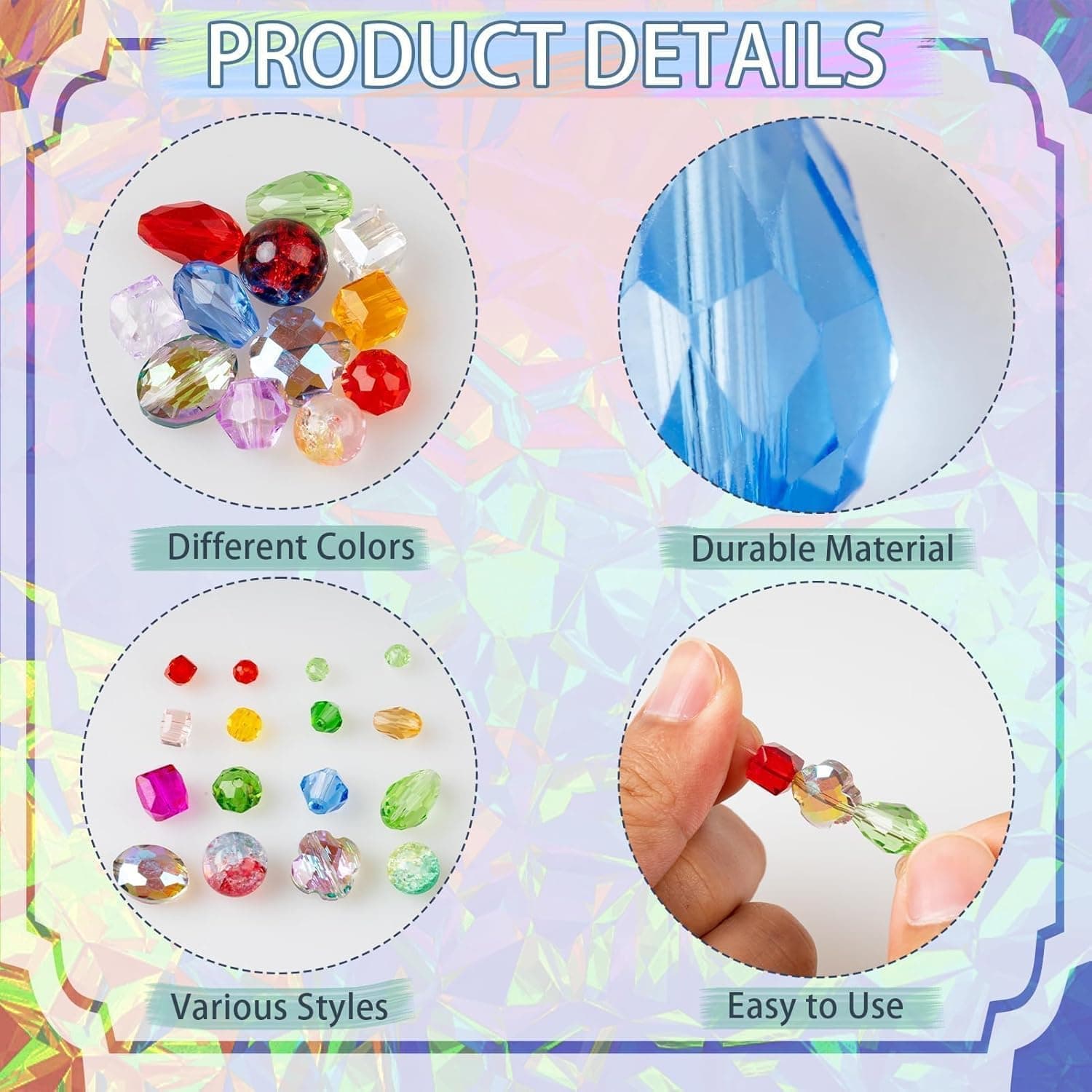 OuMuaMua 636pcs Glass Beads for Jewelry Making, Loose Sparkly Beads Hole Drilled DIY for Bracelets Craft Earrings Making, Colorful Rainbow Crystal Beads Colorful Rainbow Crystal Beads 636pcs - Image 6