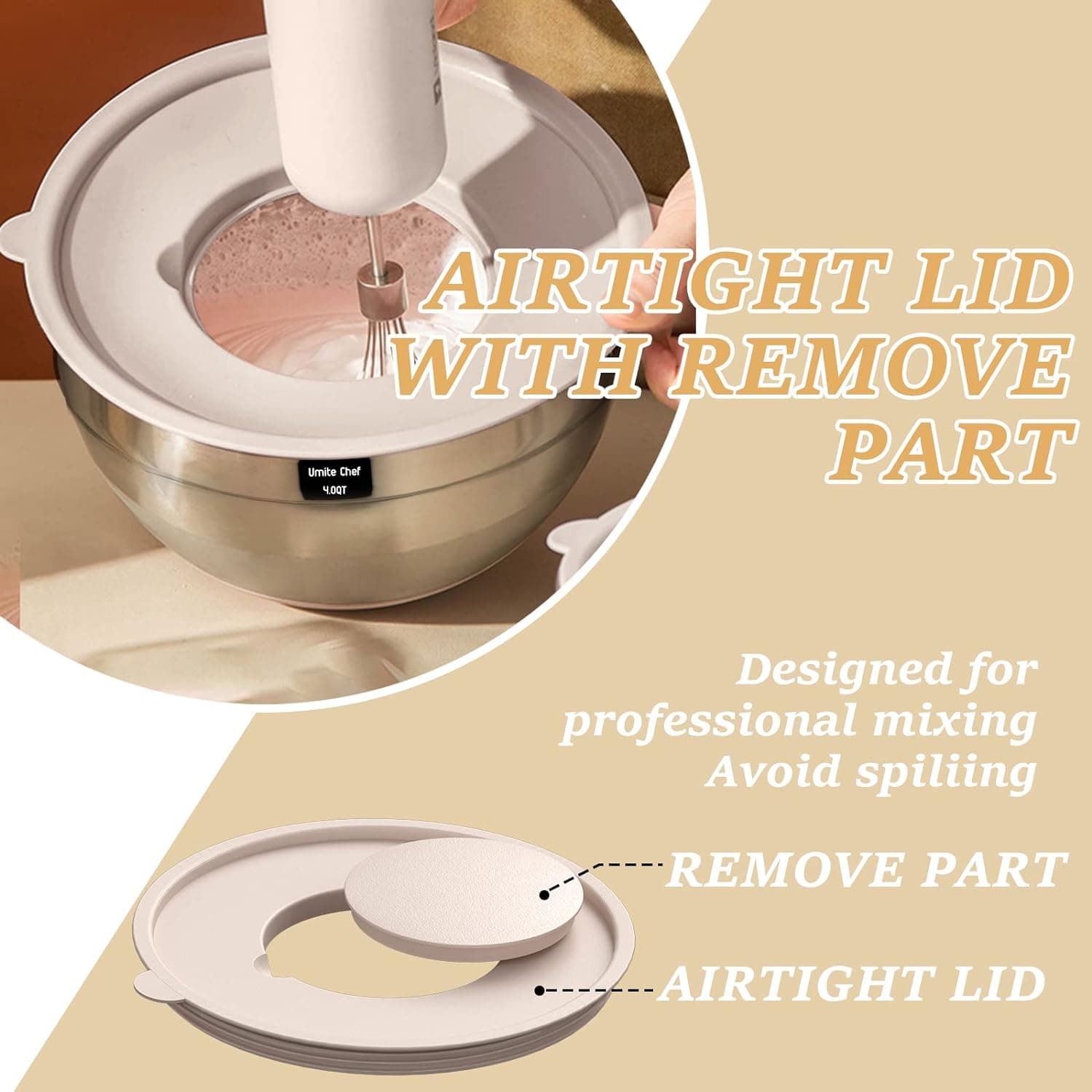 Ensemble de Bols à Mélanger avec Couvercles Hermétiques, 26PCS Bols en Acier Inoxydable Khaki avec Accessoires de Râpe, Fonds Antidérapants & Ensemble d'Ustensiles de Cuisine, Tailles 7, 4, 2.5, 2.0, 1.5, 1QT, Idéal pour Mélanger & Servir - Image 6