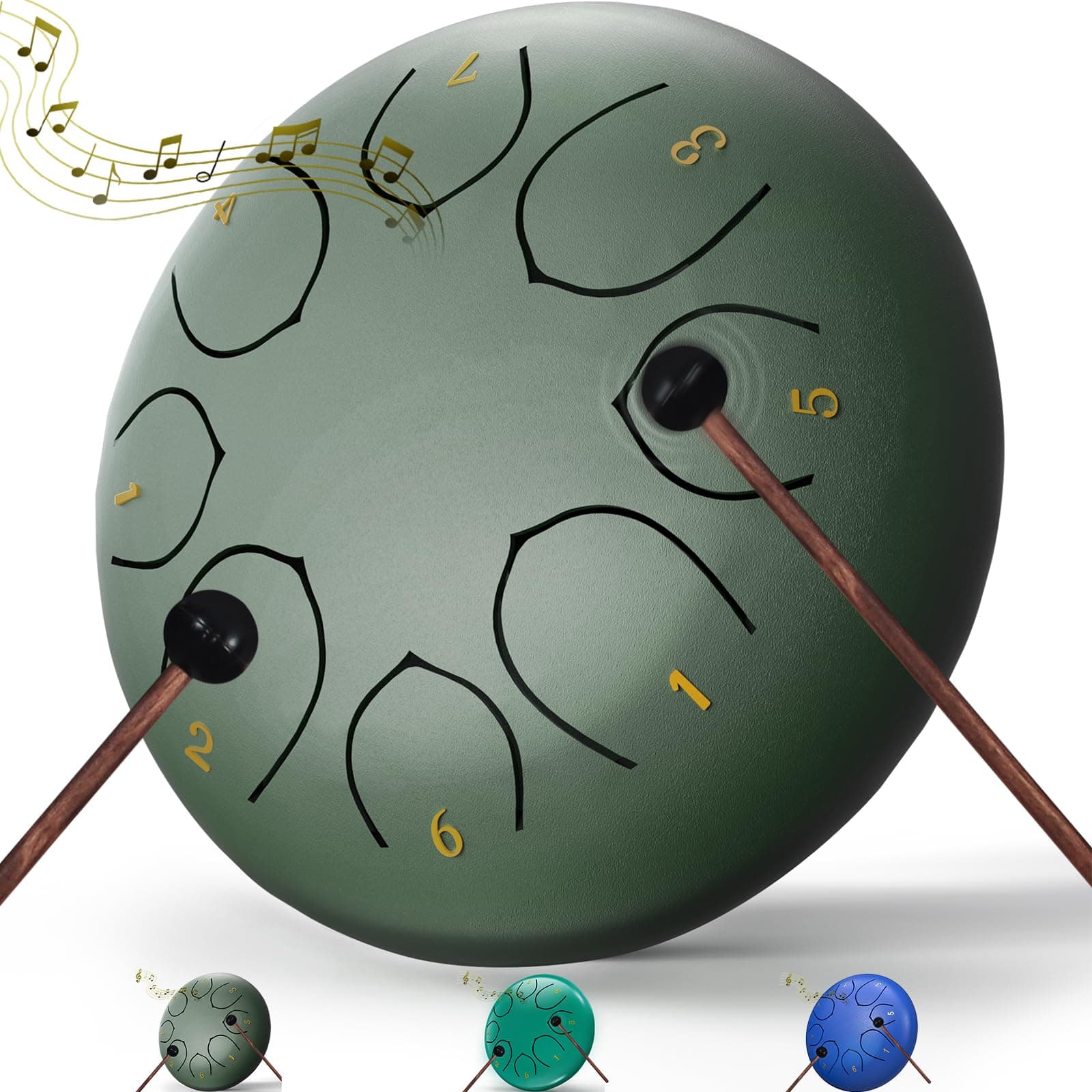 Rain Drum for Outside Garden, 6 Inches 8 Notes Steel Tongue Chakra Drums, Waterproof Meditation Rain Chime, Musical Instruments for Adult Gift with Bag, Music Book, Drum Mallets (Green) 6 Inches Green