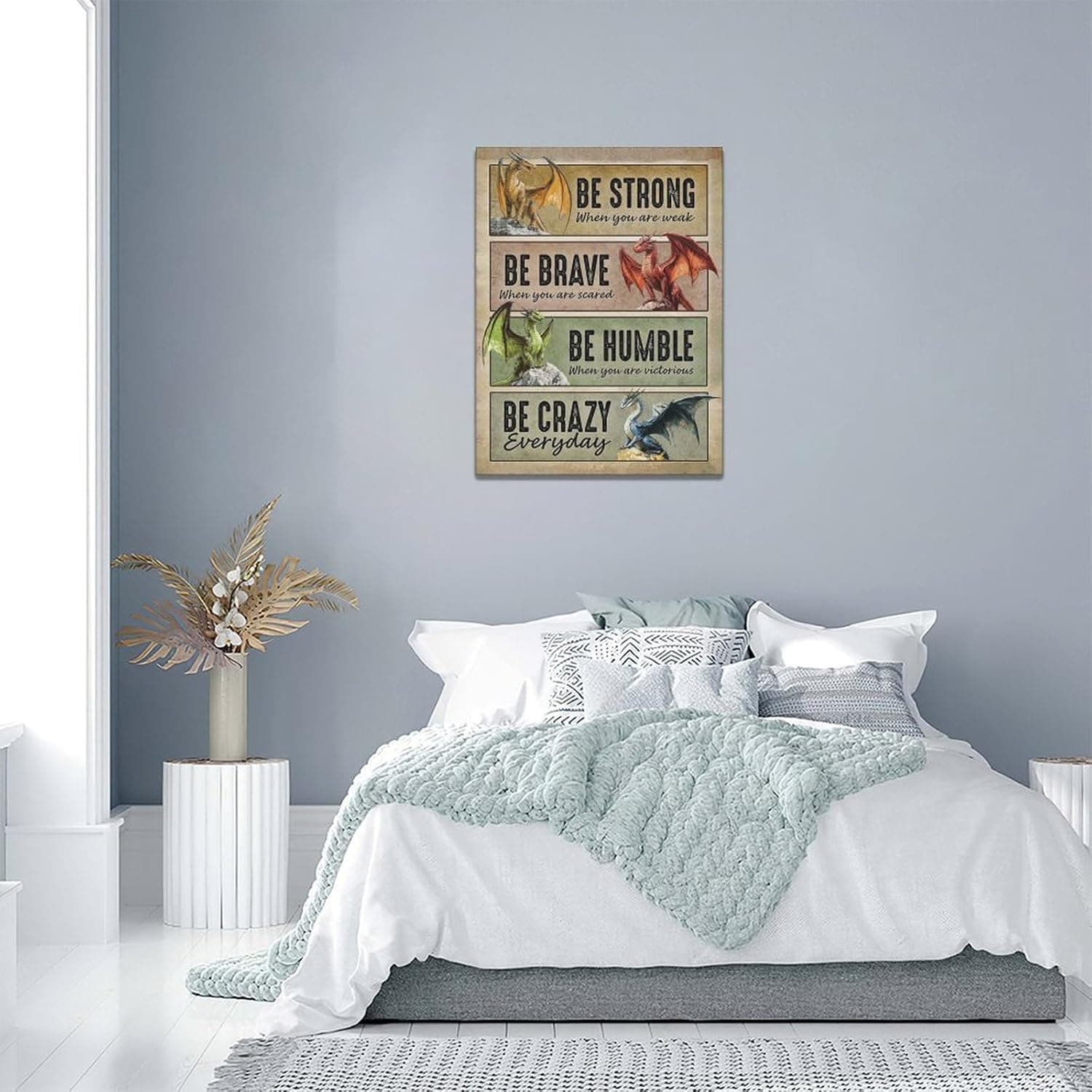 Dragon Wall Art Vintage Dragon Pictures Wall Decor Inspirational Quotes Be Strong Canvas Prints Painting Framed Artwork Decoration for Bedroom Living Room Office Bathroom 12"x16" 16"L x 12"W Dragon-1 - Image 7