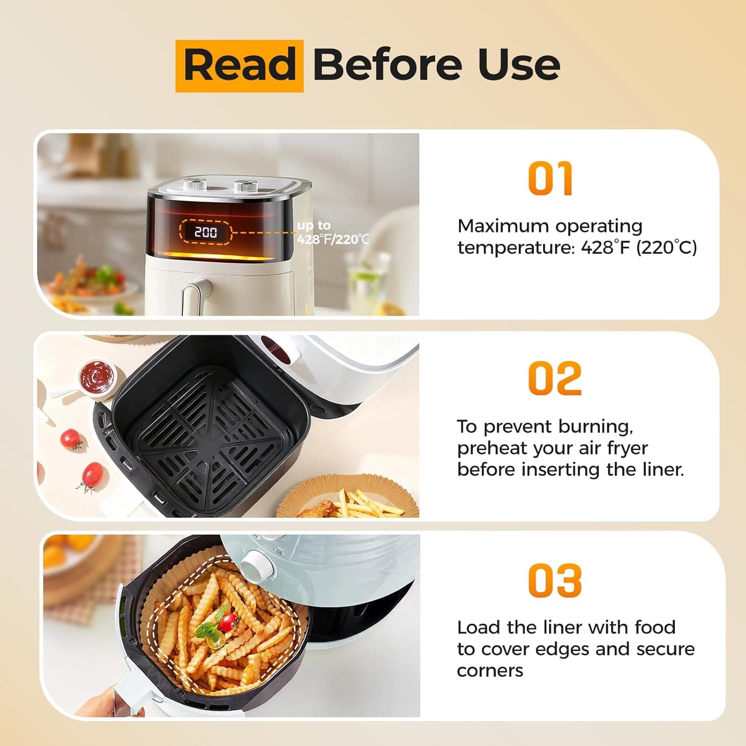 Air Fryer Paper Liners, 125Pcs Parchment Paper, Air Fryer Liners Disposable for Microwave, Non-Stick Air Fryer Liner Square Free of Bleach (8IN) 8"Square 125 - Image 6