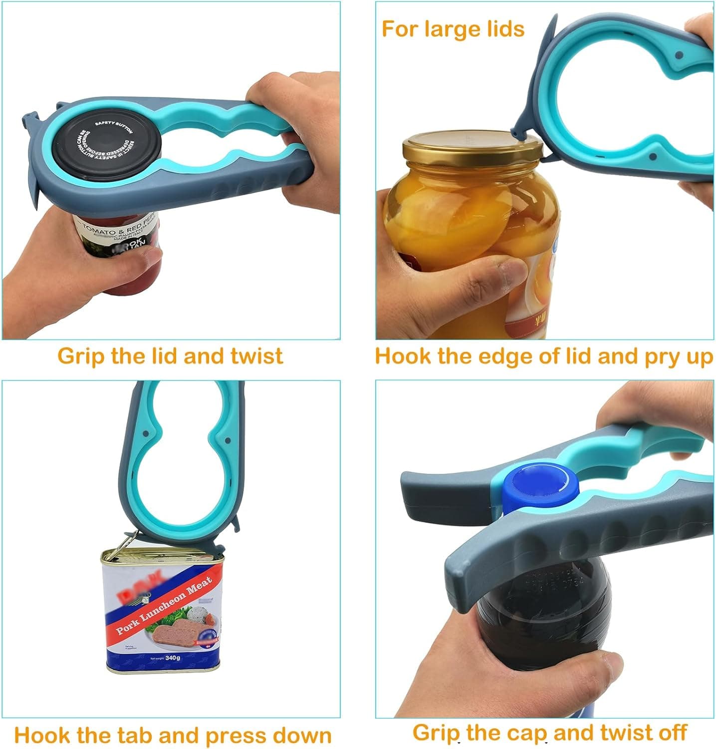 Otstar Jar Opener Bottle Opener and Can Opener for Weak hands, Seniors with Arthritis and Anyone with Low Strength, Mutil Jar Opener Get Lids Off Easily (Blue and Grey) - Image 4