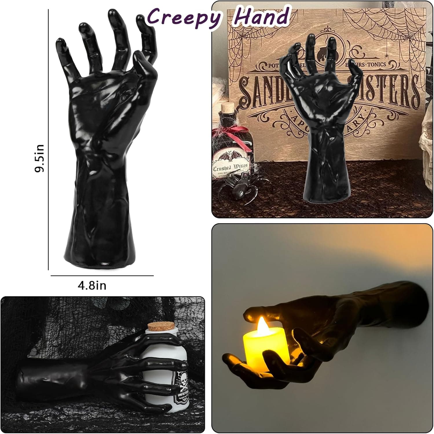 DAZONGE Halloween Decorations, Pack of 3 Wall Mounted Creepy Reaching Hands with Lighted Candles, Life-Sized Horror Hands for Gothic Wall Decorations, Scary Halloween Decorations Indoor set 1 - Image 4