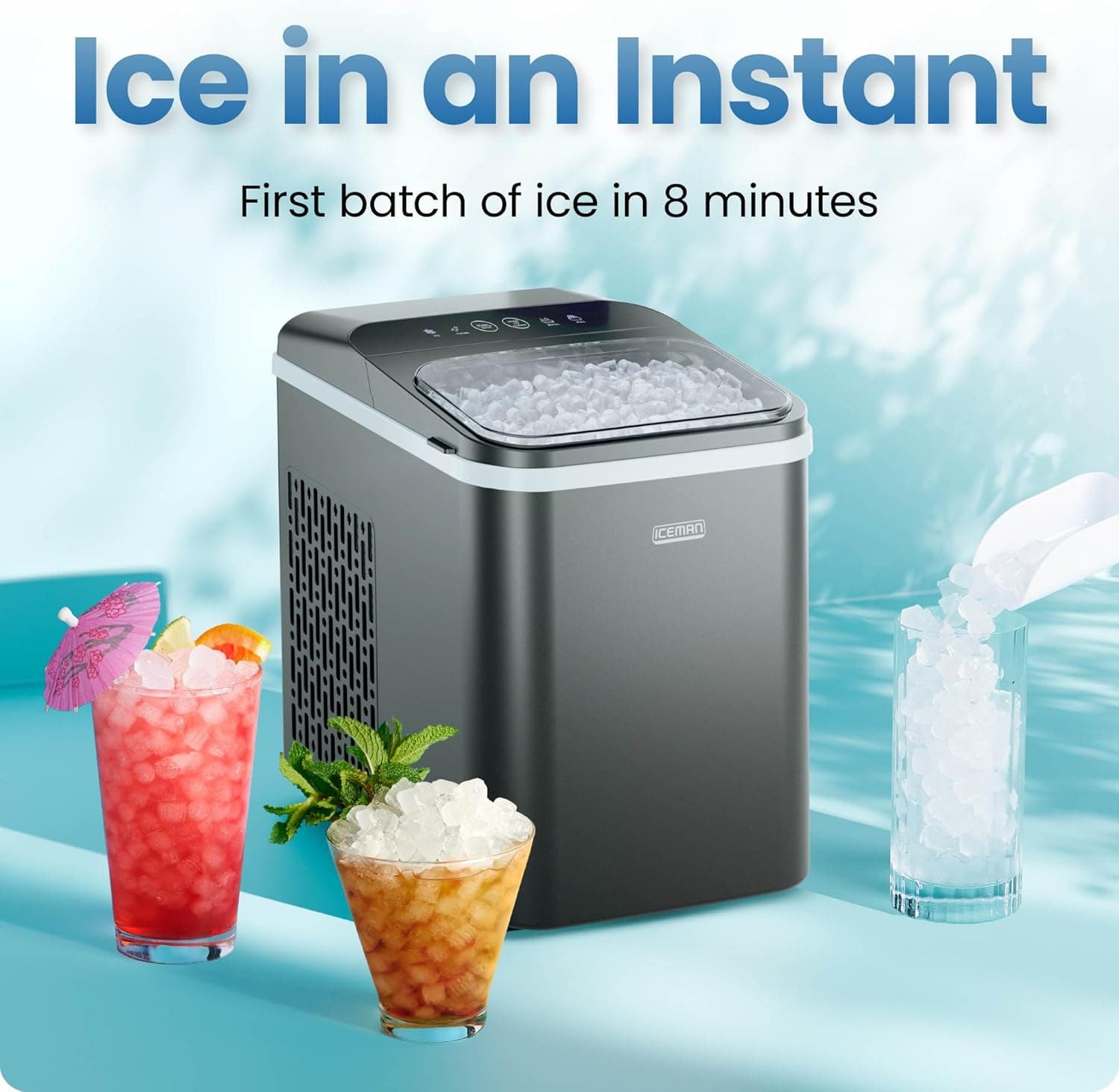 Iceman Compact Pebble Ice Machine, Countertop Nugget Ice Maker Produces Chewable Pellet Ice in 8 Minutes, Makes 26lbs/Day, One-Touch Cleaning Function with Ice Scoop/Basket Included – Black Compact Nugget/Pebble Ice Maker - Image 3