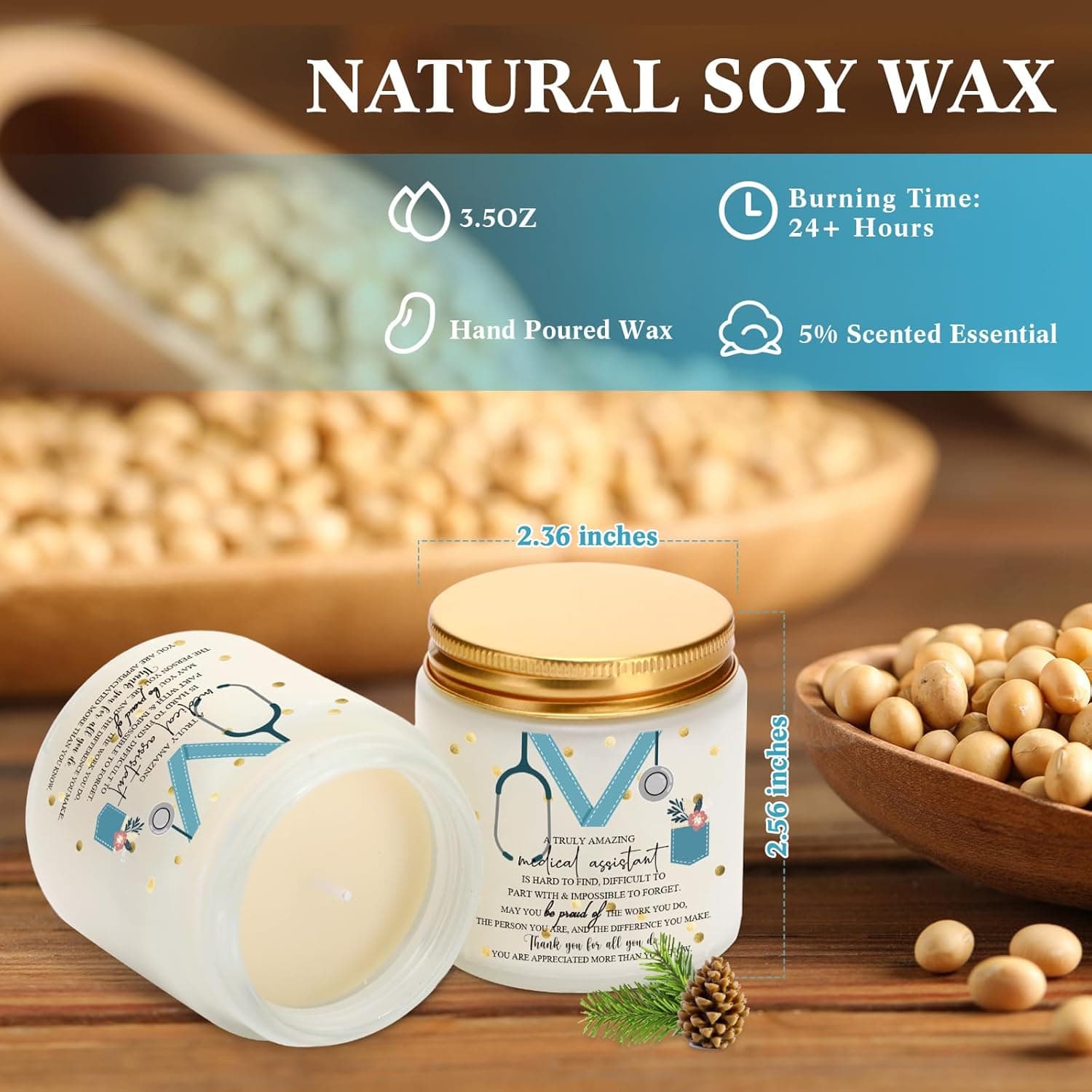 Nuanchu 4 Pcs Medical Assistant Gifts Soy Scented Candles Bulk Aromatherapy Jar 3.5 oz Soy Wax 4 Styles Scented Candles Presents for Women Nurse Week Thanksgiving Christmas Birthday Medical Assistants Gold 4 - Image 3