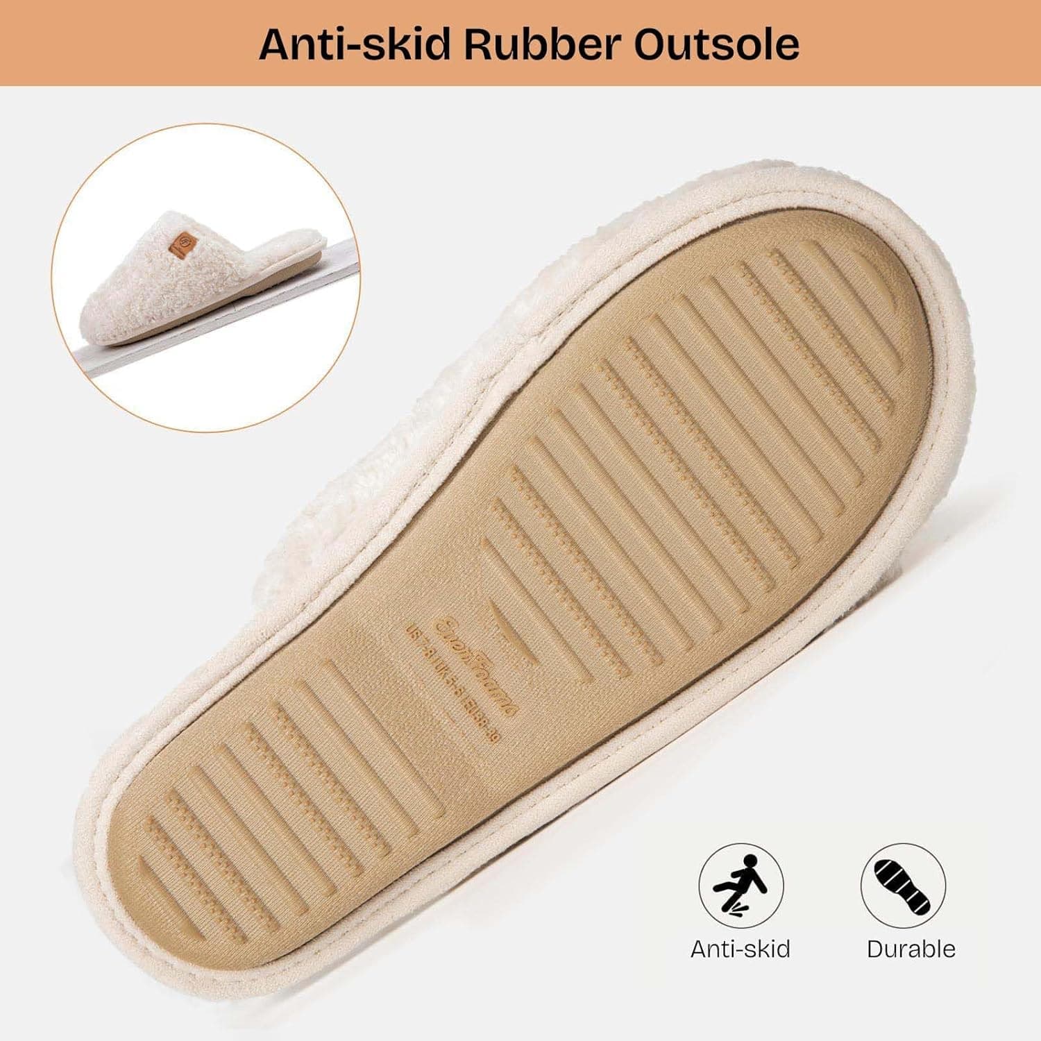 EverFoams Women's Fuzzy Slip-on Slippers Warm Cozy Soft Lightweight Memory Foam Indoor House Shoes 7-8 Cream White - Image 6