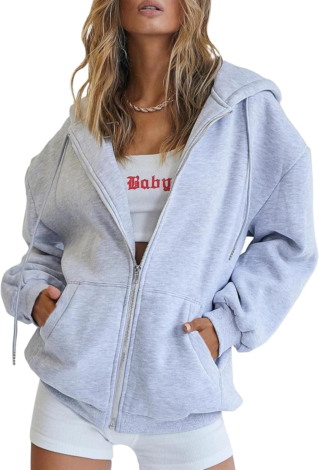 Trendy Queen Womens Zip Up Hoodies Oversized Sweatshirts Fall School Fashion Outfits Casual Jackets 2025 Winter Clothes Medium Grey - Image 2