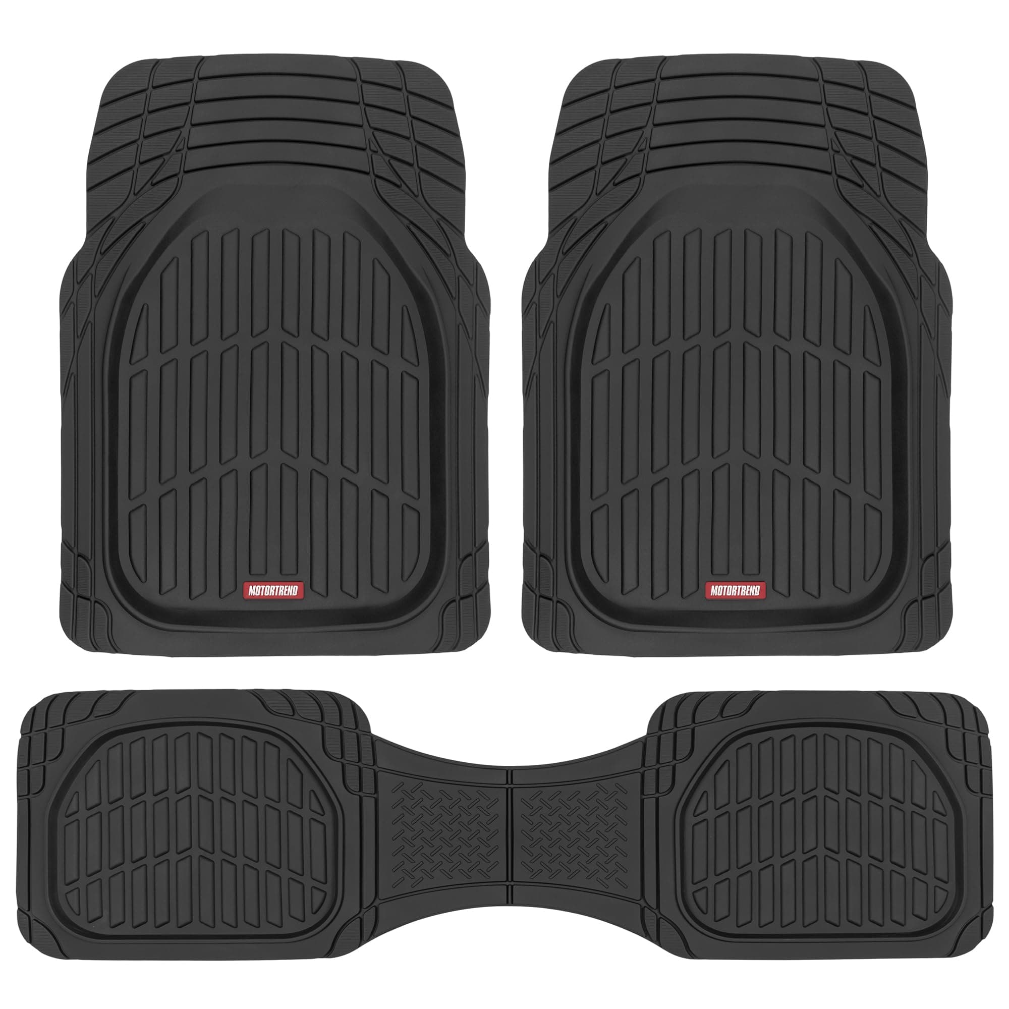 Alfombrillas Motor Trend FlexTough para Autos, Alfombrillas de Profundidad Negra para Todo Clima, Alfombrillas Automotrices Impermeables Recortables para Autos, Camiones y SUV, Juego Completo de Accesorios Universales en Negro