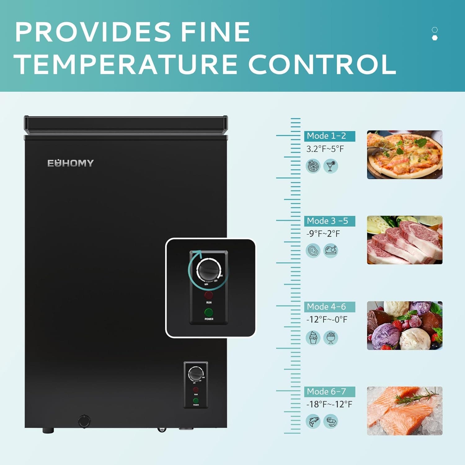 EUHOMY 3.5 Cu.Ft Chest Freezer with Wheels, Small Deep Freezer Adjustable 7 Thermostat, Quiet Mini Freezer Free-Standing Top Door, Energy Saving for Apartment/Garage/Basement/Dorm/Home, New Black 3.5 CU.FT (With Wheels) - Image 3