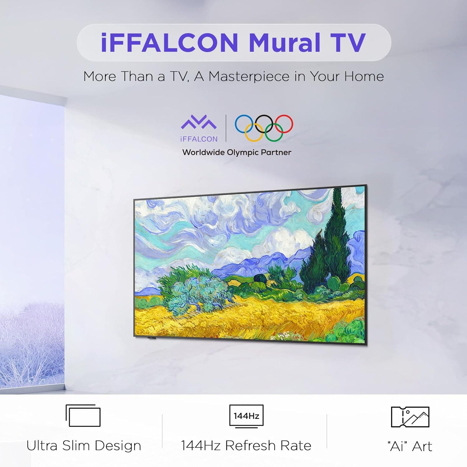 iFFALCON 55-Inch Class QLED 4K Smart TV, Ultra-Slim Picture Frame TV, 144Hz, HDR, Art Mode w/AI Art, Wide Color Gamut, Dolby Vision IQ, Dolby Atmos, Google Assistant Voice Remote(55F75, 2025 Model) 55-Inch Mural TV - Image 3