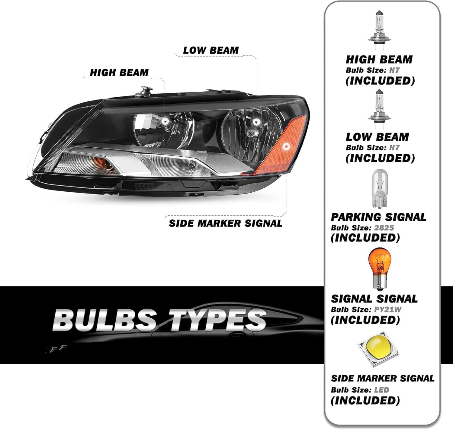 SOCKIR Halogen 6 Pin Headlight Assembly Replacement for 2012-2015 Volkswagen Passat OE Replacement Headlamp Left/Driver Side (LH) - Image 3