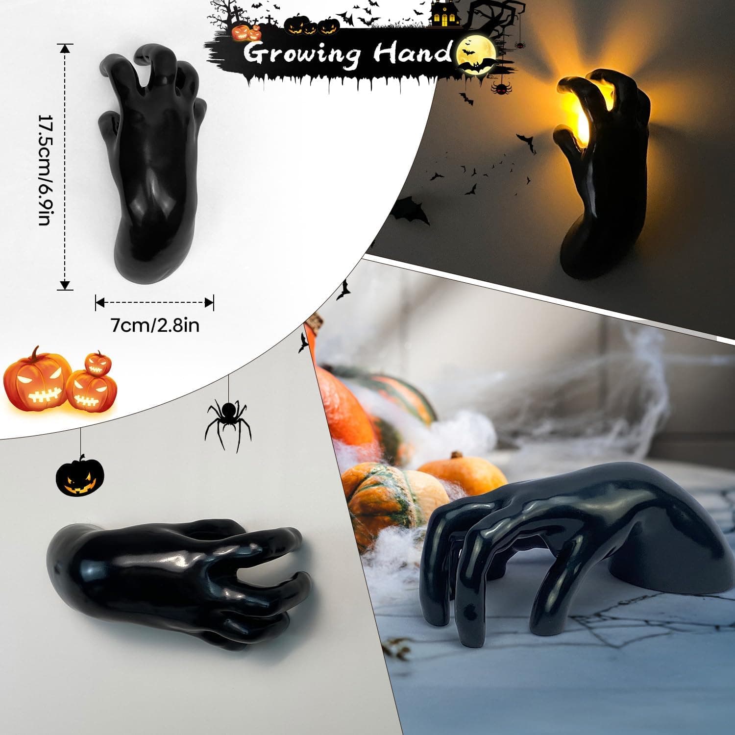 Halloween Decor Indoor, 4 Packs Creepy Reaching Hands with LED Candles, Life-Sized Gothic Wall Decor for Horror, Spooky Halloween Decorations for Home, Party, Goth & Dark Academia Style - Image 8