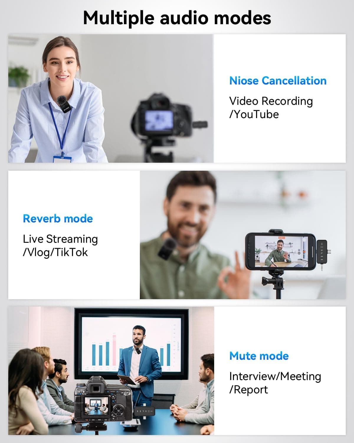 PQRQP Microphone 3 en 1 pour iPhone/Android/Appareil photo, Microphones sans fil, Transmission de 328 pieds, Autonomie de 18H, Mini Microphone - Image 8