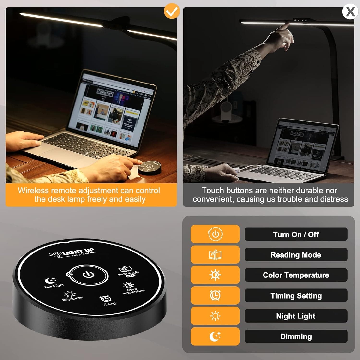 Led Desk Lamp for Office Home - Eye Caring Architect lamp with Clamp,Dual Screen Computer Monitor Gooseneck Smart Light: 24W 5 Color Flexible Adjustable Lighting Table Lamp for Study Drafting Black - Image 8