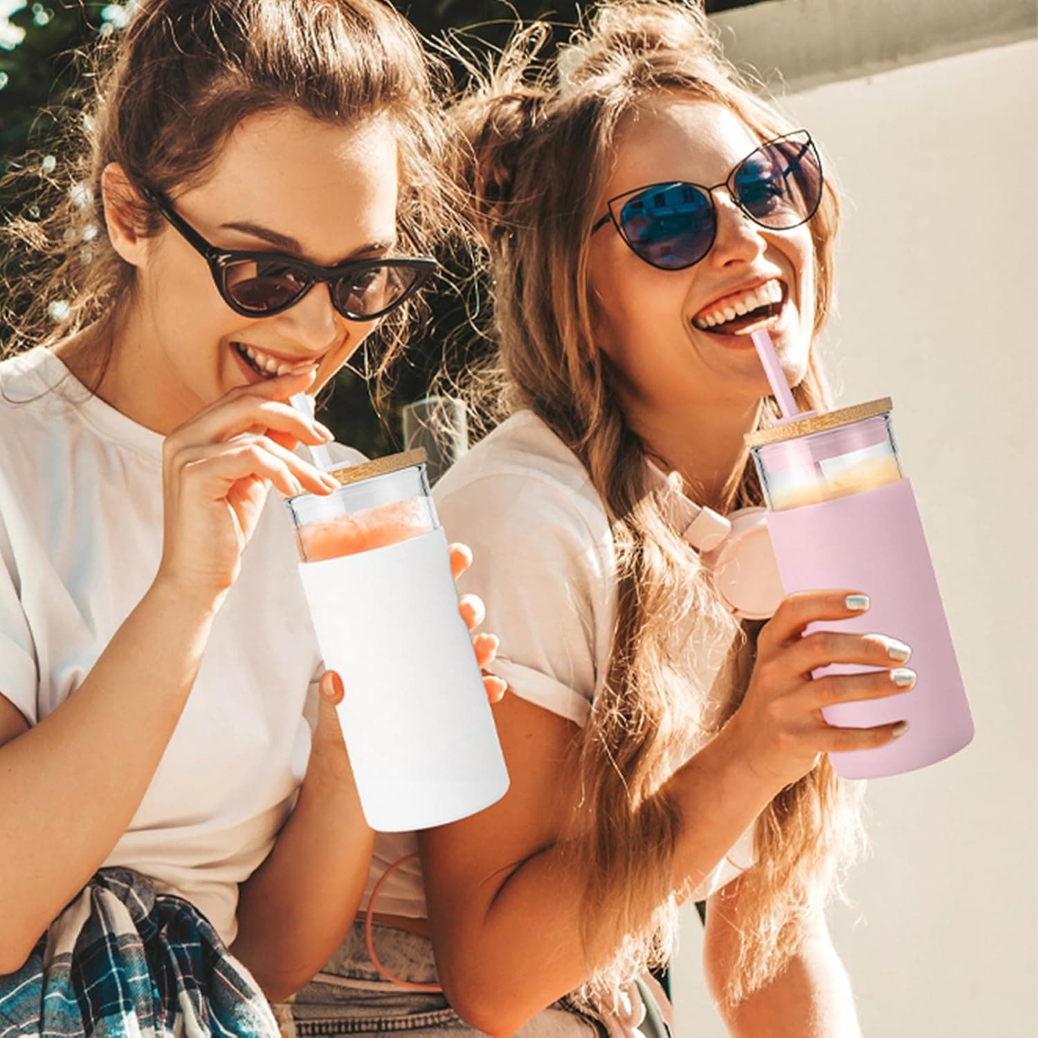 Tronco 20 oz Glass Tumbler with Lid and Straw, Iced Coffee Cup and Smoothie Cup with Bamboo Lids & Protective Silicone Sleeve, Dishwasher Safe, BPA-Free, Glass Cup 1 Pack Amber 20 Ounces - Image 6