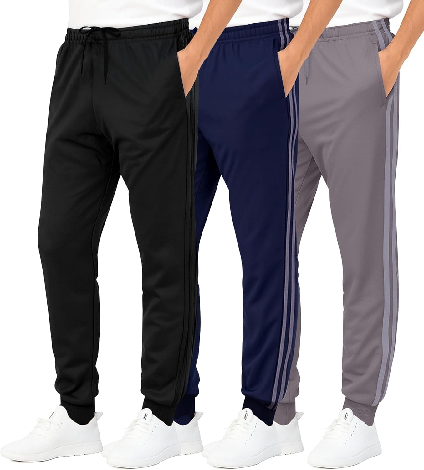 Real Essentials 3 Pack: Boys Joggers with Pockets – Boys Sweatpants Athletic Jogger Pants for Kids (Sizes 4–18) Large Set 1 - Image 2