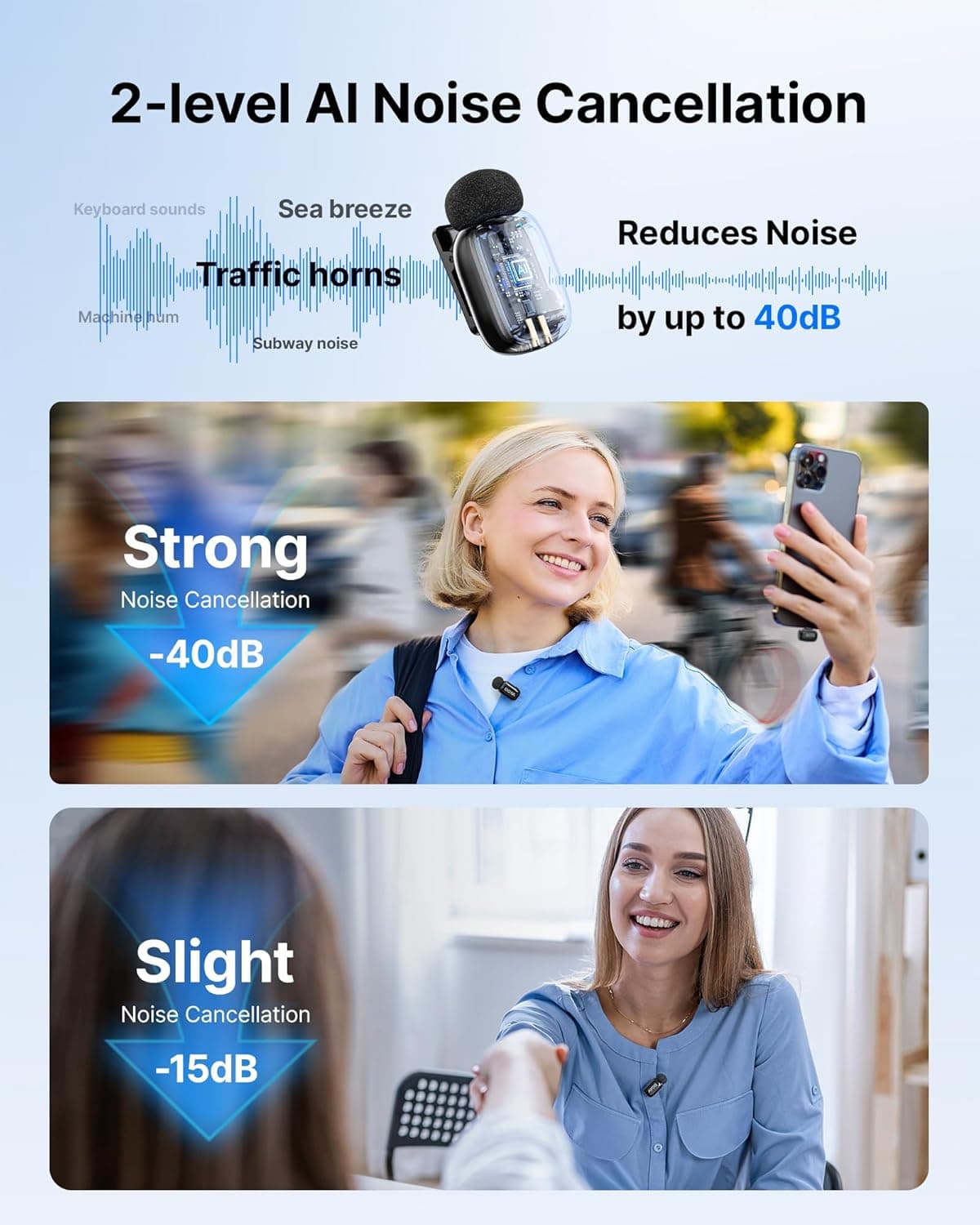 BOYA mini 2 Wireless Lavalier Microphones for iPhone 15/16/17 & Android, AI Noise Cancellation, App Control, 30H Battery Life with Charging Case, Lapel Microphone Wireless for Video Recording Vlogging Type-C-Black - Image 4
