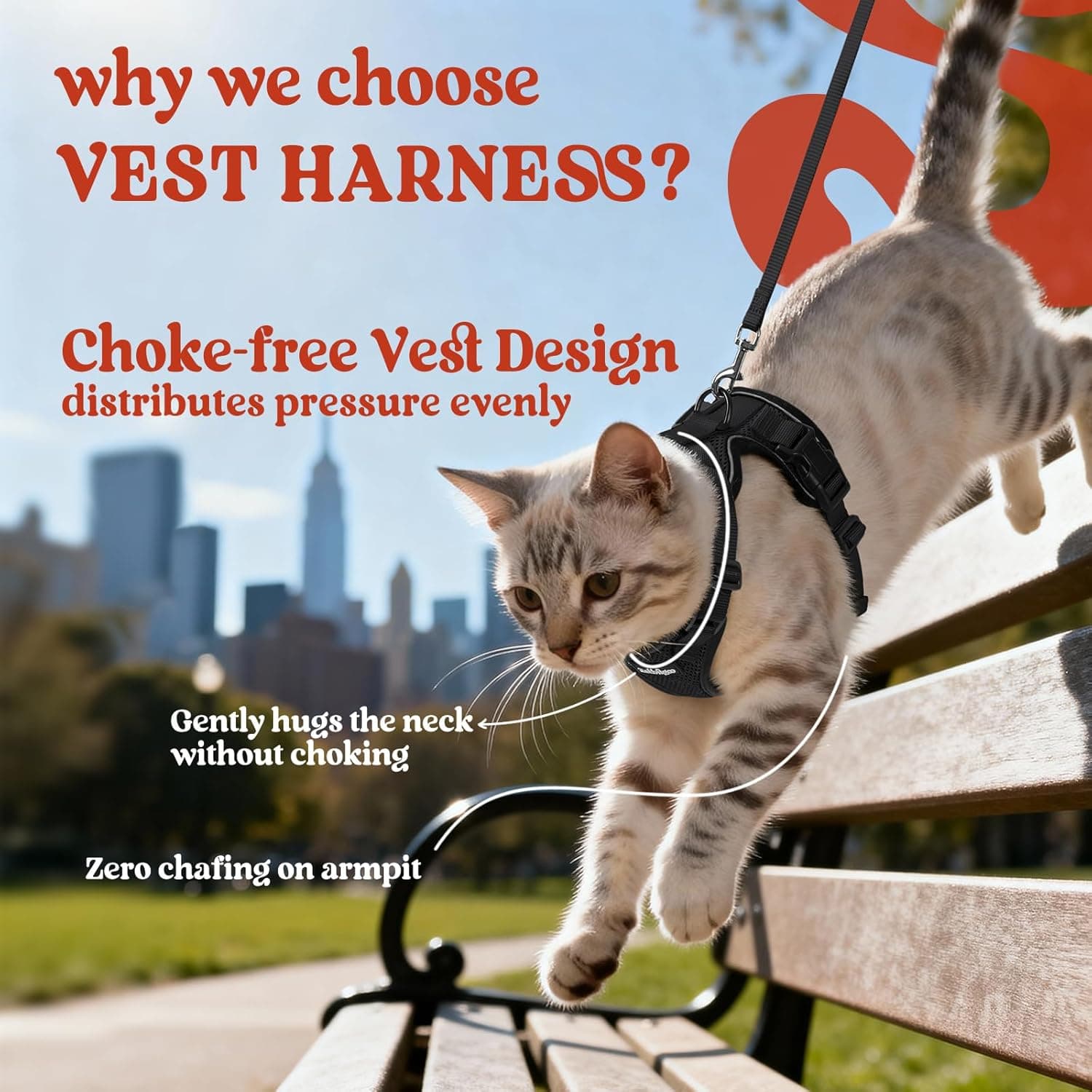 rabbitgoo Cat Harness and Leash for Walking, Escape Proof Soft Adjustable Vest Harnesses for Cats, Easy Control Breathable Reflective Strips Jacket, Black, XS XS Black - Image 3