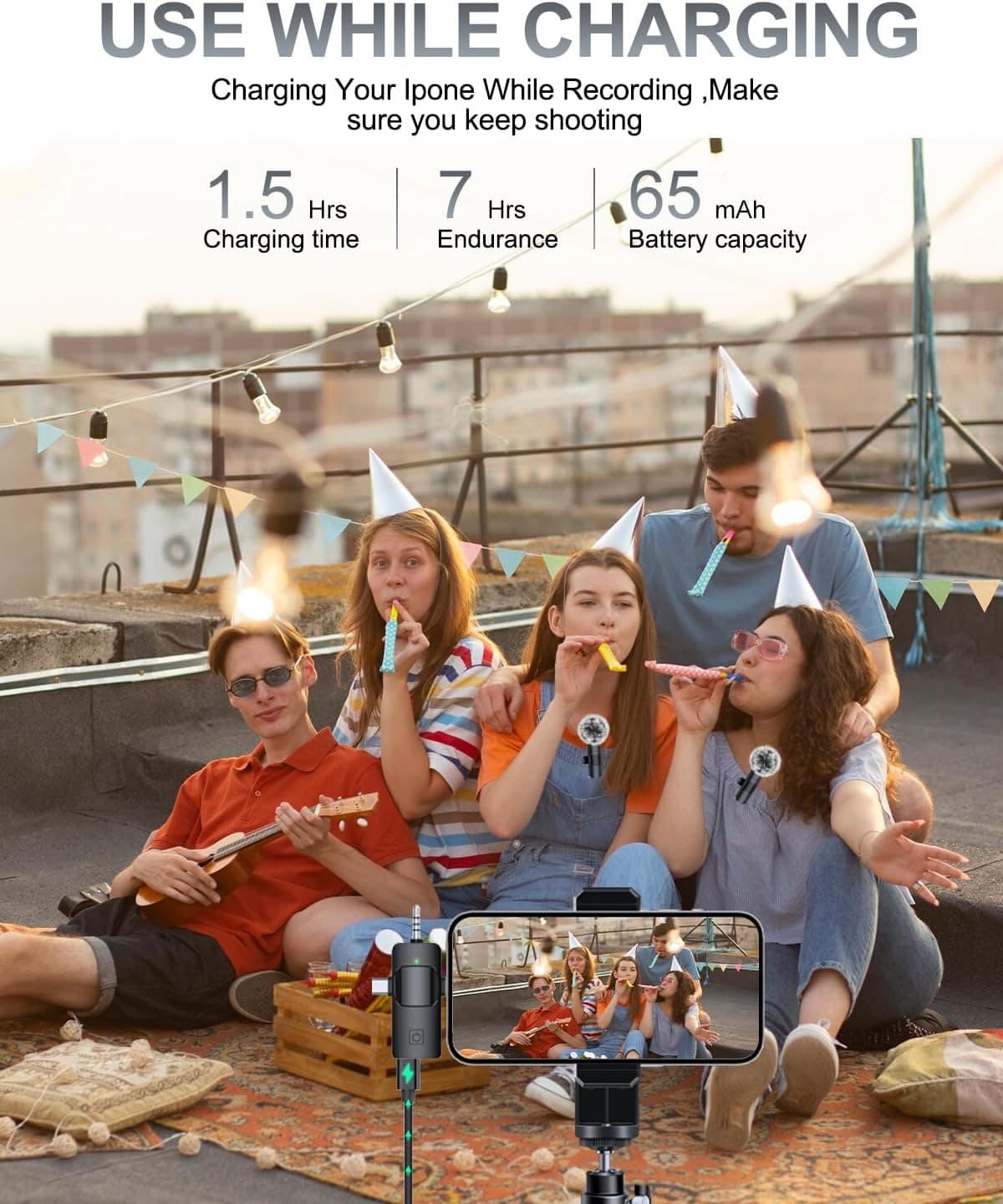 PQRQP 3 in 1 Professional Wireless Lavalier Microphone for iPhone, Android, Camera, Wireless Microphones, Mini Microphone, Crystal Clear Sound Quality for Recording, Live Streaming, Microphone Clips Elegant Black - Image 7