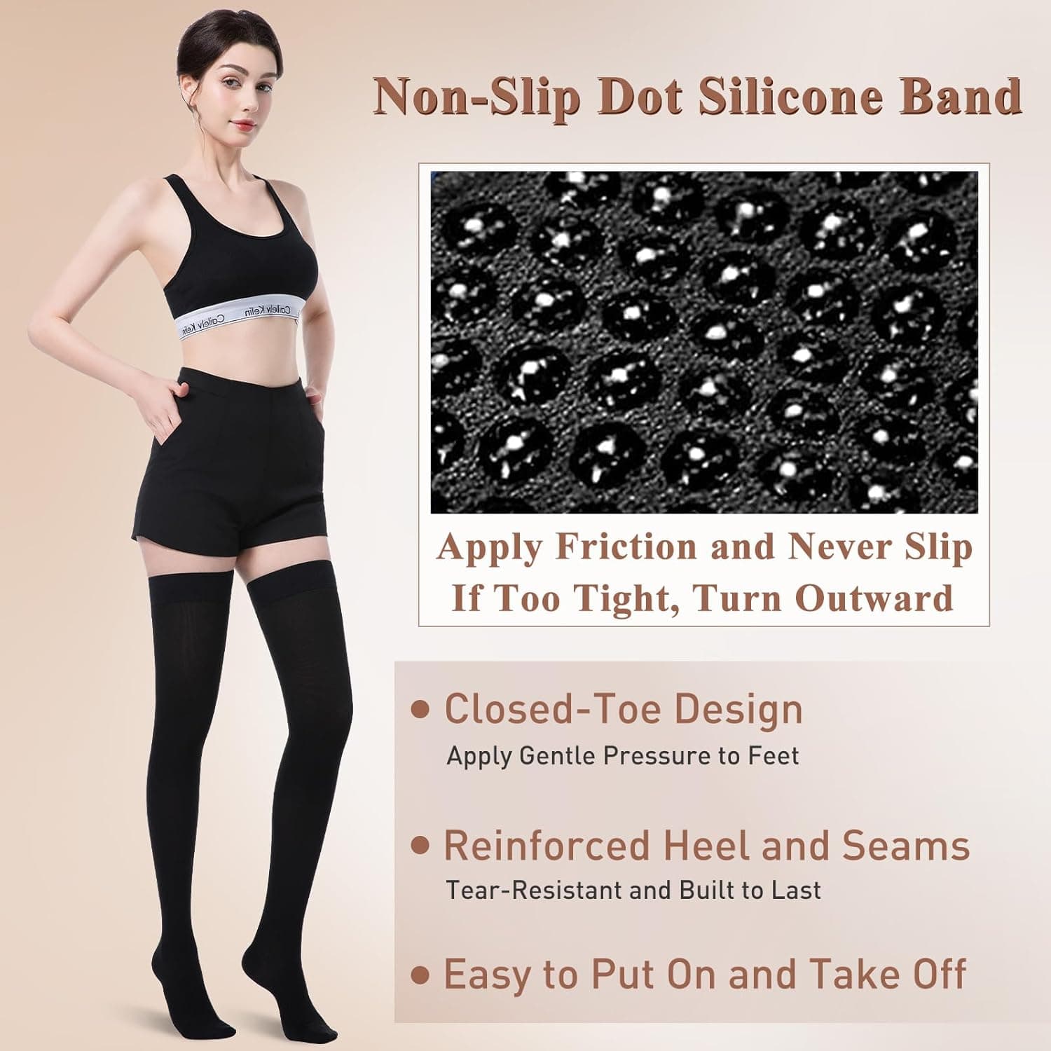 Medical Compression Stockings for Women and Men, 20-30 mmHg Thigh High Compression Socks, Closed Toe Graduated Compression Hoses, Long Circulation Pressure Stockings for Varicose Veins, Edema Large Black - Image 4