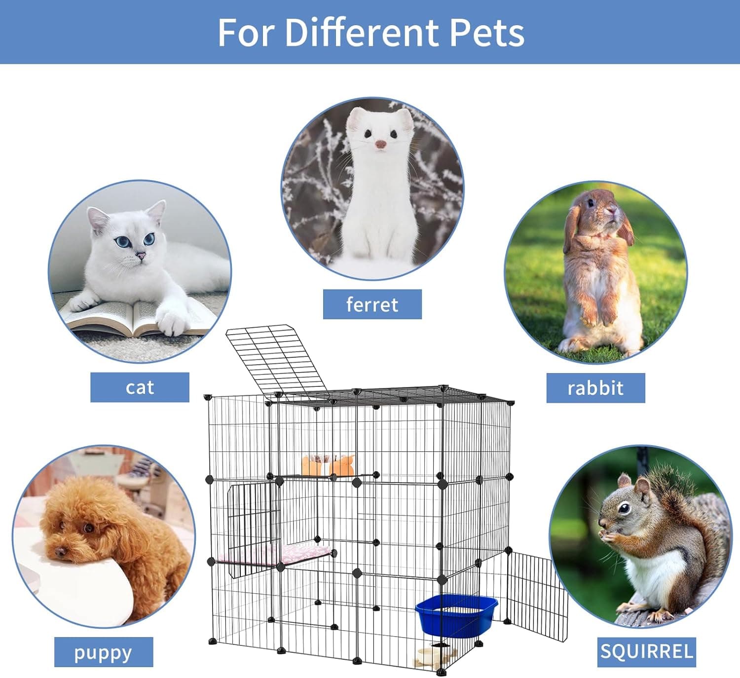 Oneluck 3-Tier Cat Cages Indoor Enclosure DIY Cat Playpen Catio Detachable Metal Wire Kennels Cats Crate Large Extra Exercise Place Ideal for 1 Cat,35.4 Inches - Image 7