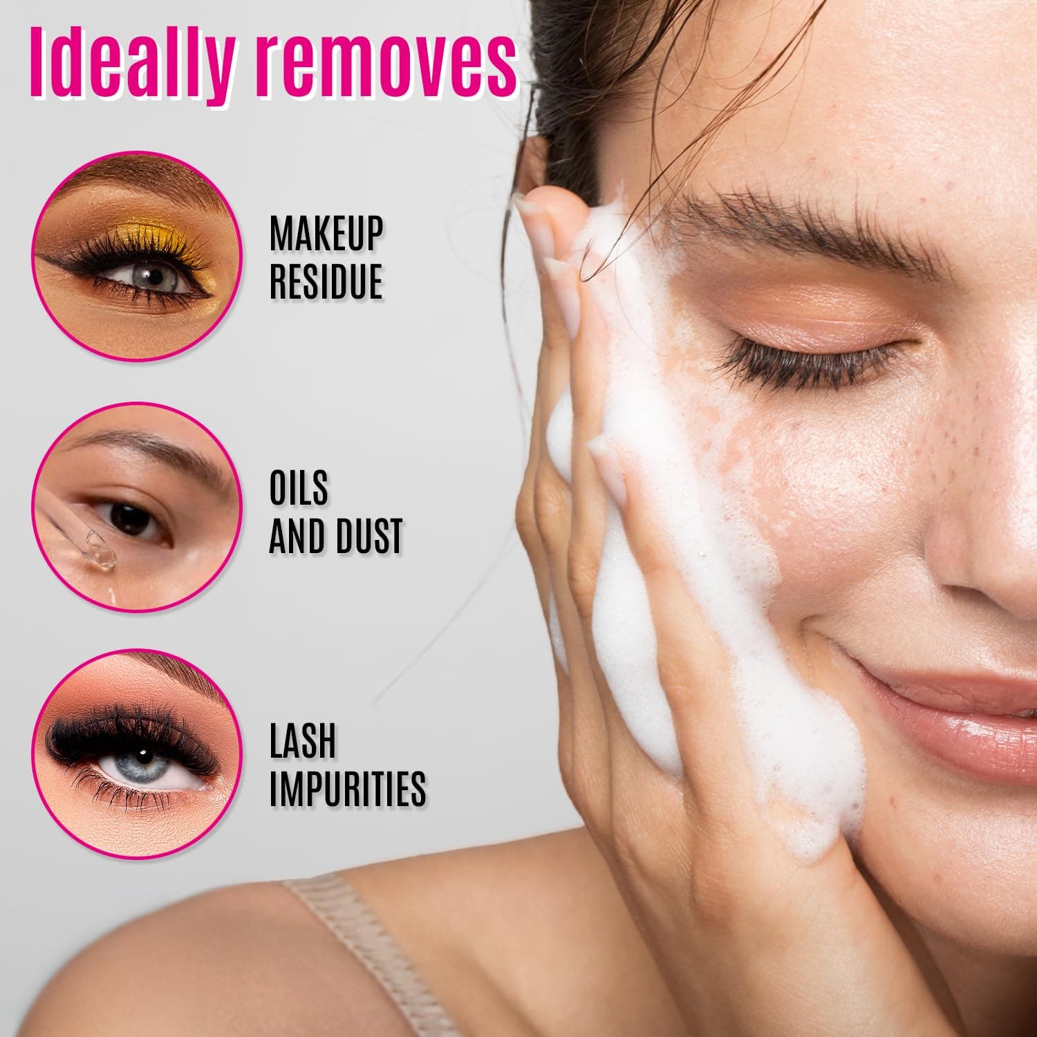 STACY LASH Lash Shampoo Kit Foaming Cleanser with Eye Lash Spoolies & Rinse Bottle & Cleansing Pad & Brush for Eyelash Extensions & Clusters & Natural Eyelashes 1.69 fl oz (50 ml) Lash Shampoo Kit - Image 5