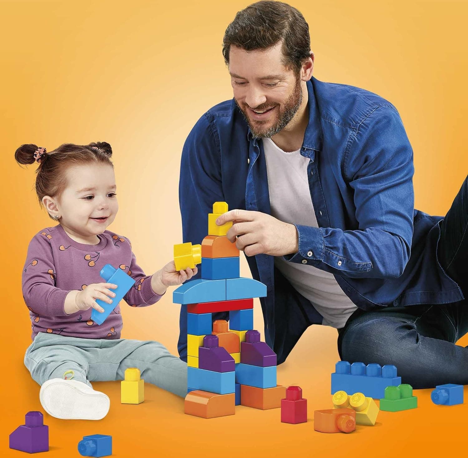 MEGA BLOKS First Builders Juguetes de Bloques para Niños Pequeños, Bolsa Grande de Construcción con 80 Piezas y Almacenamiento, Azul, Edades 1+ Años Bolsa Azul - Image 3