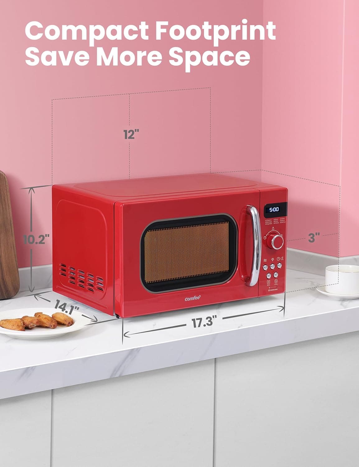 COMFEE' Retro Small Microwave Oven With Compact Size, 9 Preset Menus, Position-Memory Turntable, Mute Function, Countertop, Perfect For Small Spaces, 0.7 Cu Ft/700W, Red, AM720C2RA-R - Image 6